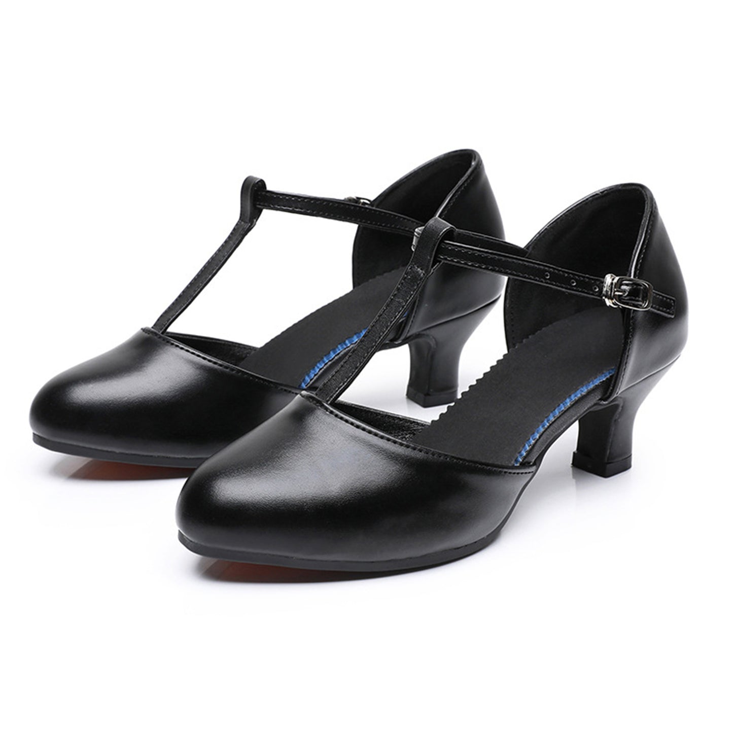 Versatile black closed toe T-bar dance pumps, non-slip soft sole women ballroom training shoes
