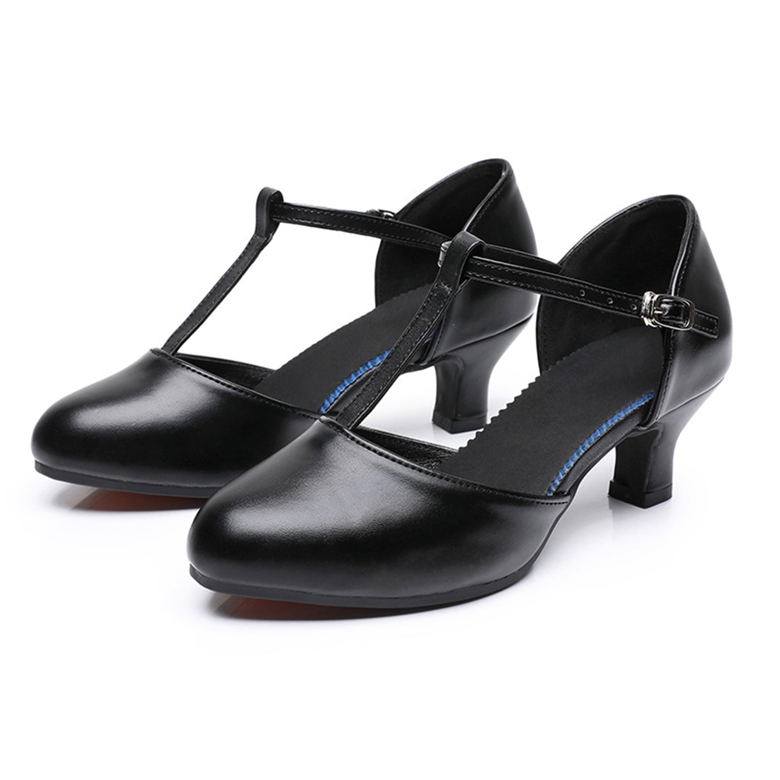 Versatile black closed toe T-bar dance pumps, non-slip soft sole women ballroom training shoes