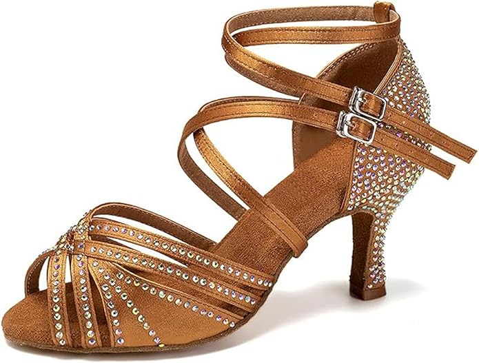 Women's Rhinestone Latin Dance Shoes Salsa Tango Ballroom Practice Performance Shoes Model A52G