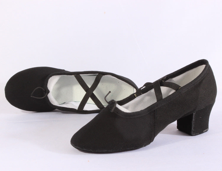 Breathable Tan Canvas Dance Shoes, 5cm Heel for Folk Dance, Yoga & Stage Performance