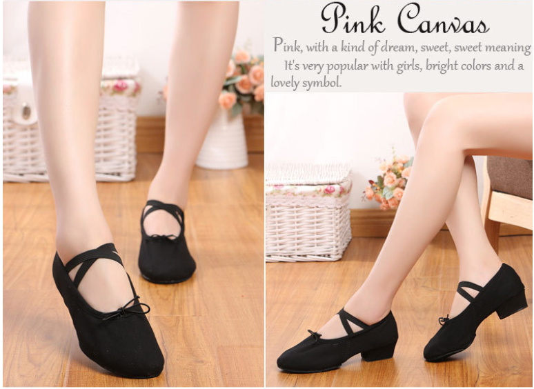 Ladies Soft Sole Canvas Ballet Shoes, 3cm Heel Professional Performance Footwear for Gymnastics & Stage
