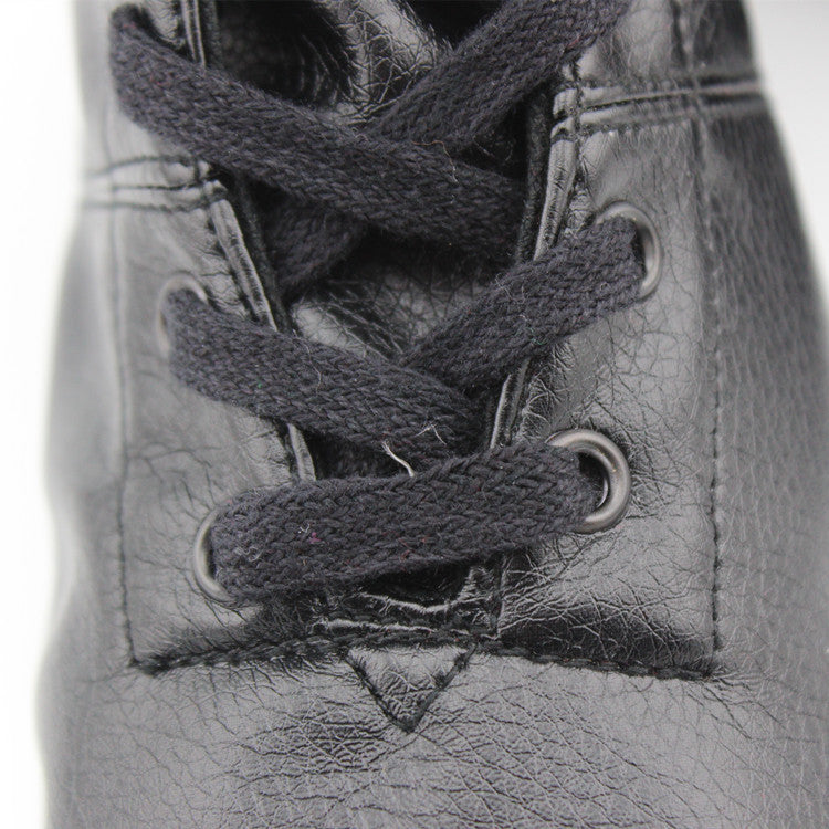 Side view of black lace-up jazz dance boots, showing ankle support design