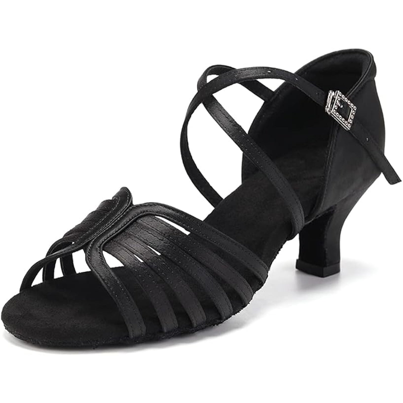 Mid-heel closed-back dance sandals with adjustable ankle strap