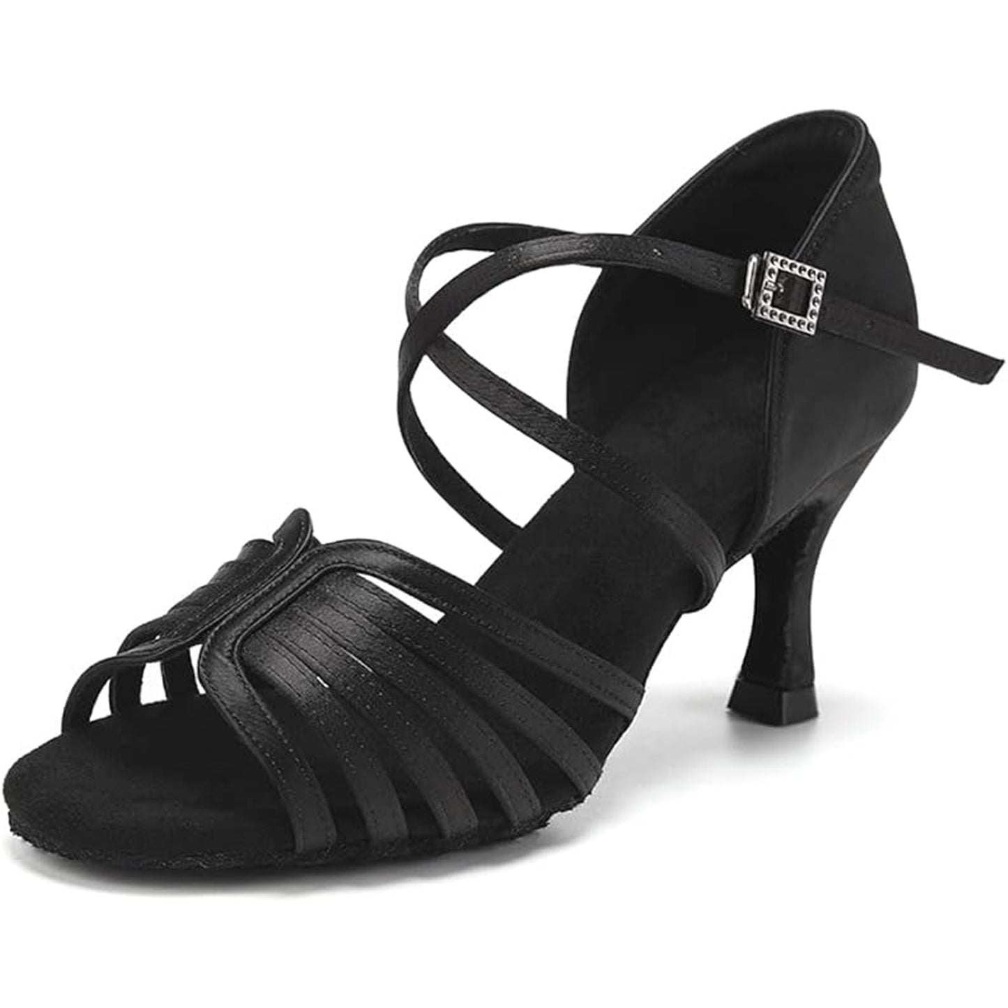 Elegant satin dance shoes for women with soft suede outsole