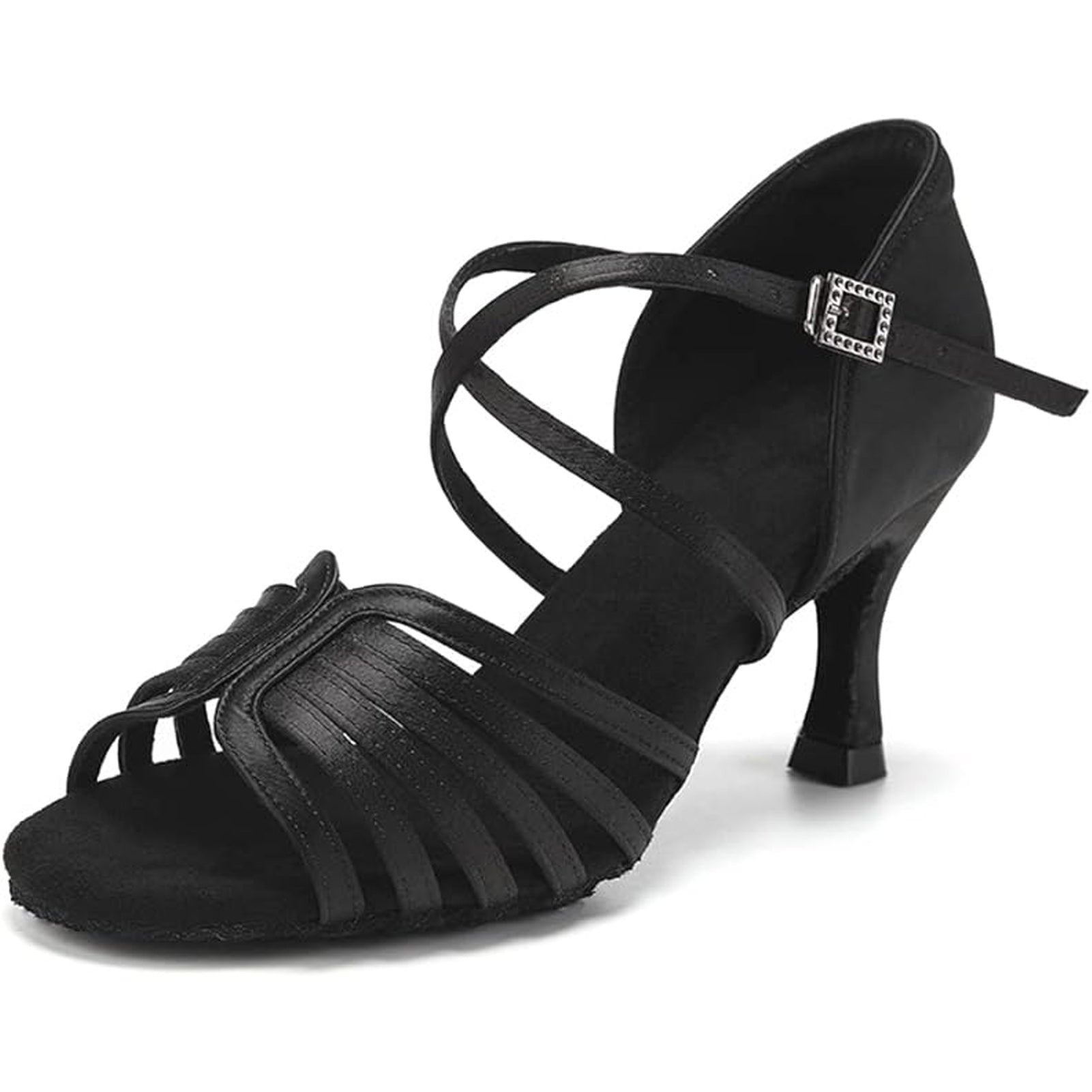Elegant satin dance shoes for women with soft suede outsole