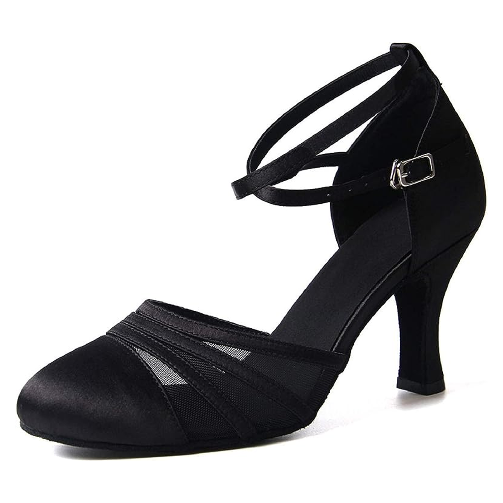 Comfortable Closed Toe Latin Dance Heels, Ankle Strap for Stability