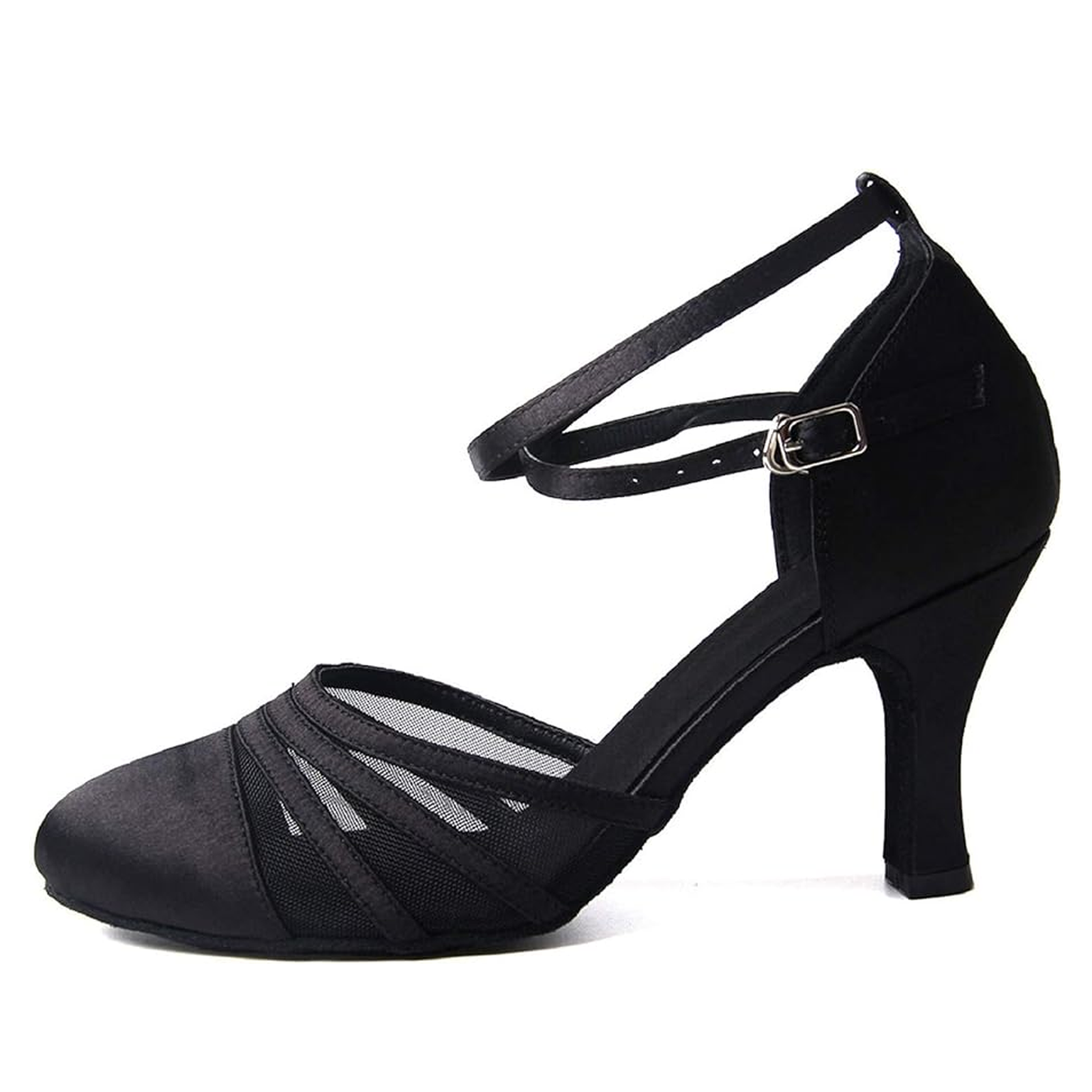 Black Satin Mesh Latin Dance Shoes for Beginners and Professionals