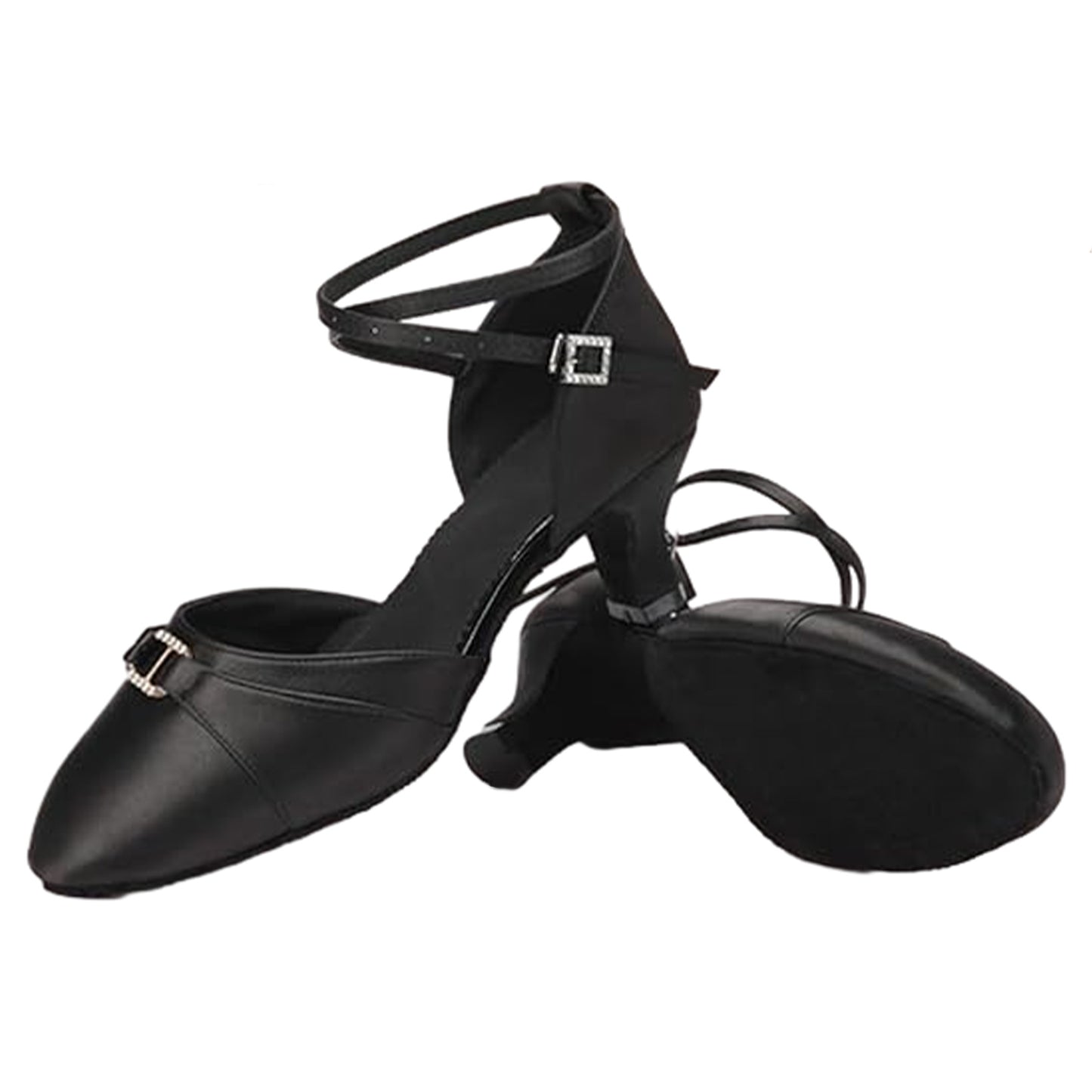 Women's Satin Latin Dance Shoes Closed Toe Ballroom Salsa Tango Waltz Performance Shoes Model A34G