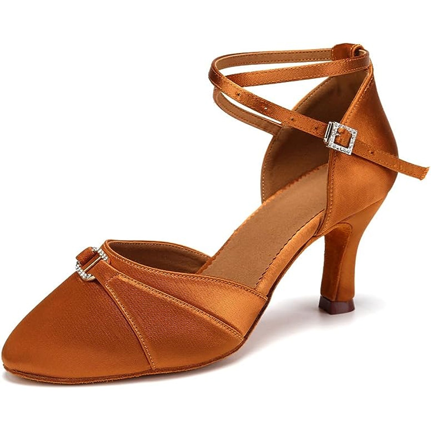Women's Satin Latin Dance Shoes Closed Toe Ballroom Salsa Tango Waltz Performance Shoes Model A34G