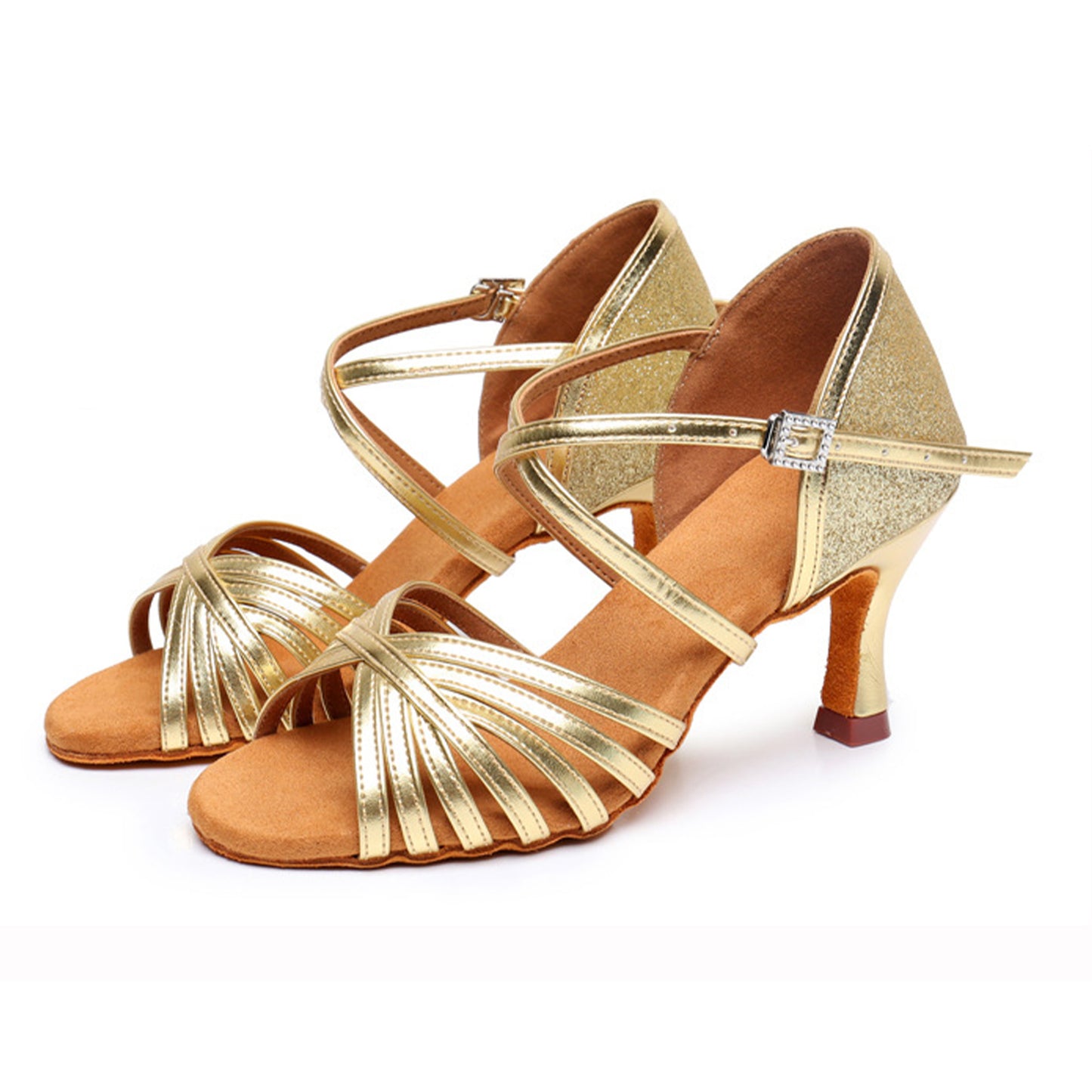Glittery Latin Dance Shoes for Women, Cross Strap Design, Suede Sole for Indoor Dance