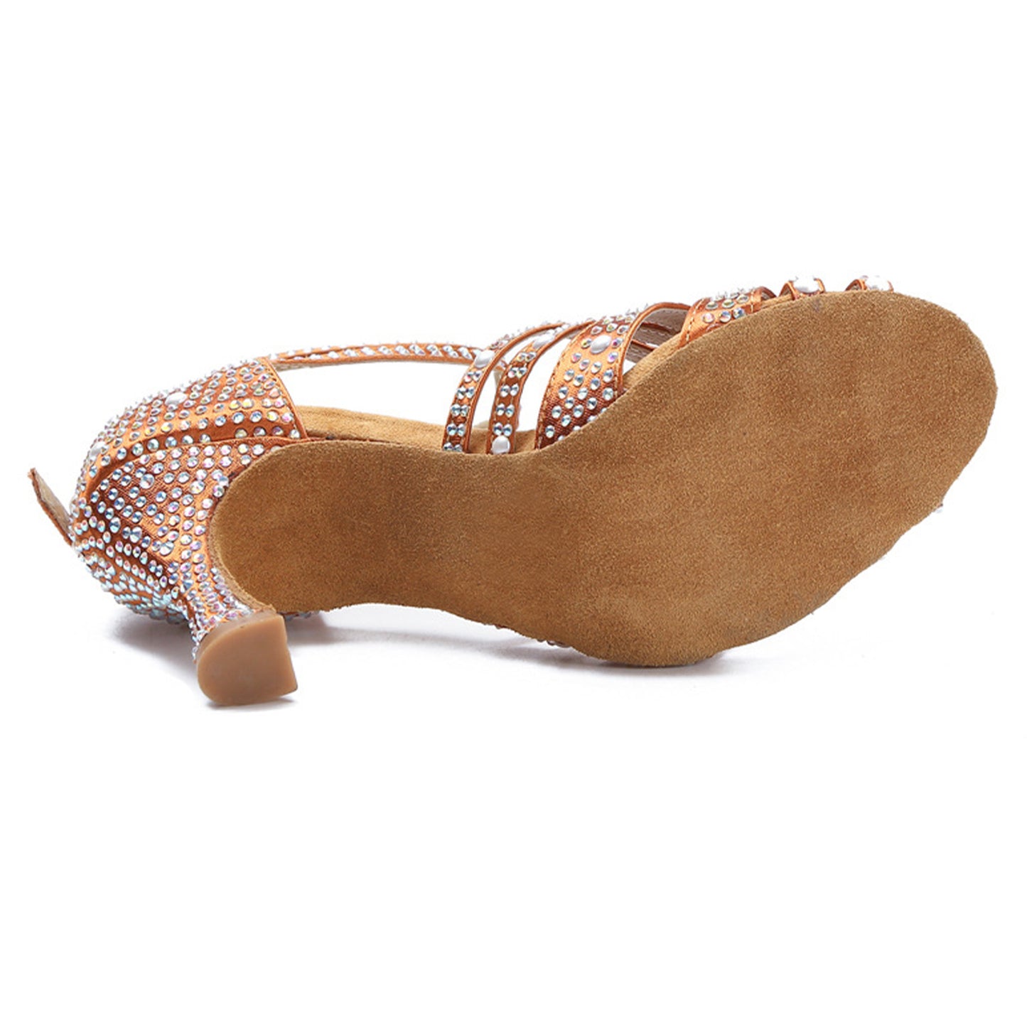 Women's Rhinestone & Pearl Latin Dance Shoes, Salsa Tango Ballroom Heels with Adjustable Ankle Strap Model A51G