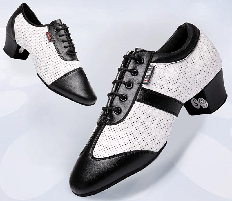 Classic black and white color block men's Latin dance shoes