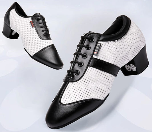 Classic black and white color block men's Latin dance shoes