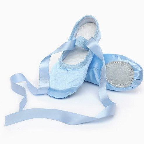 Satin soft sole ballet shoes with long ribbons