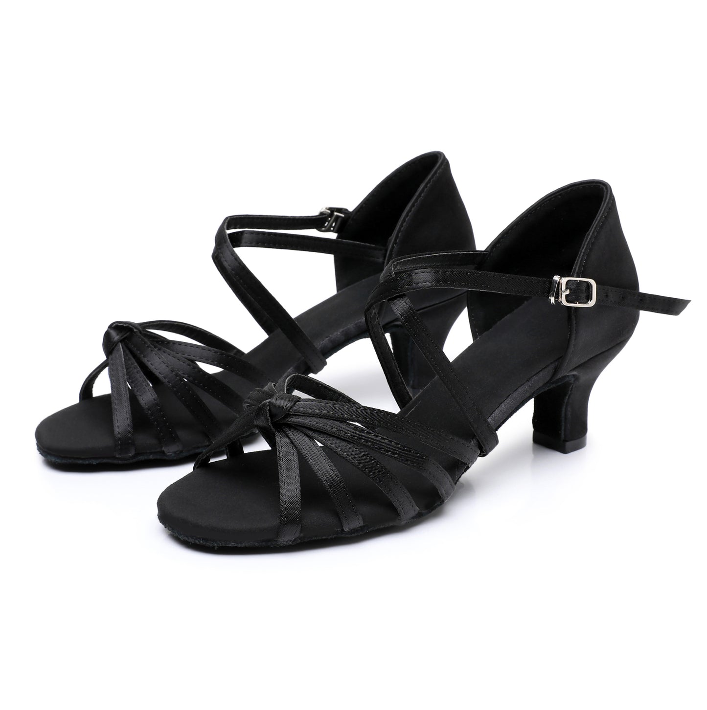 Women's Salsa Dance Shoes, Black Low Heel Latin Dance Sandals with Suede Sole for Indoor Dance Floor