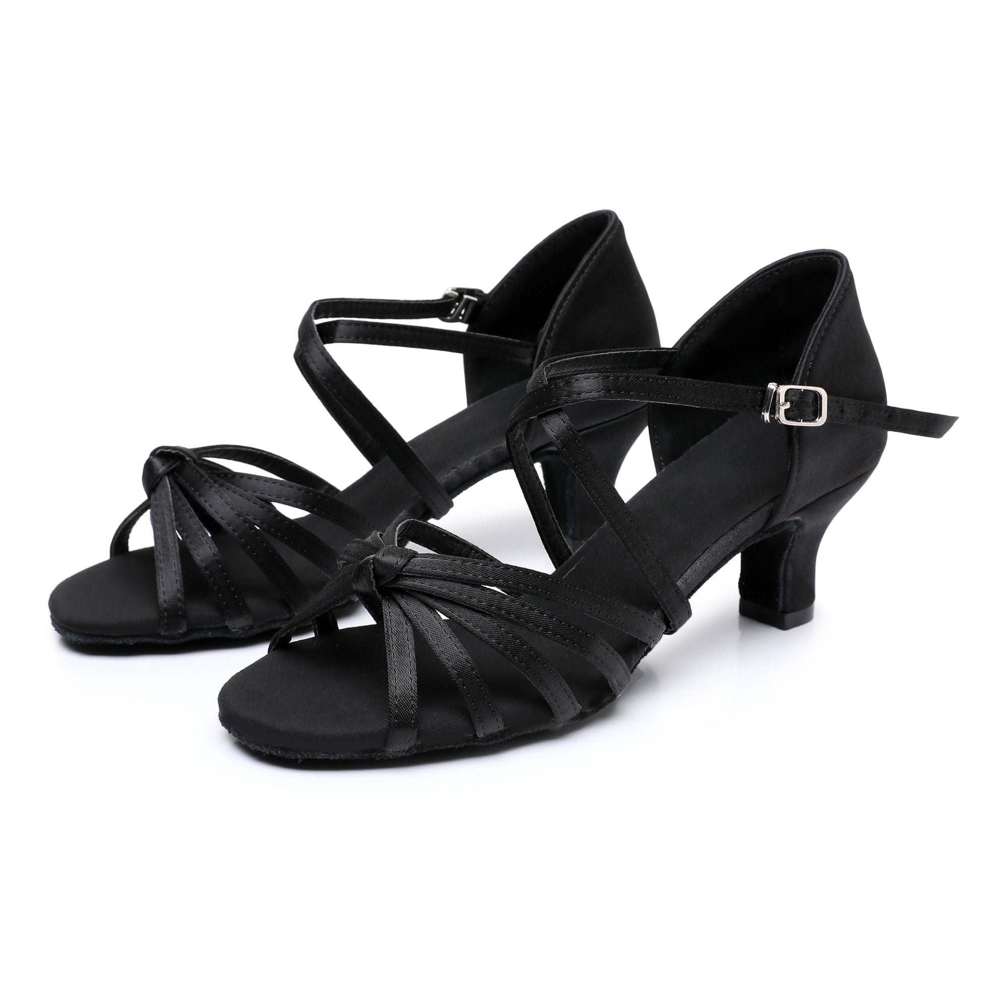 Women's Salsa Dance Shoes, Black Low Heel Latin Dance Sandals with Suede Sole for Indoor Dance Floor