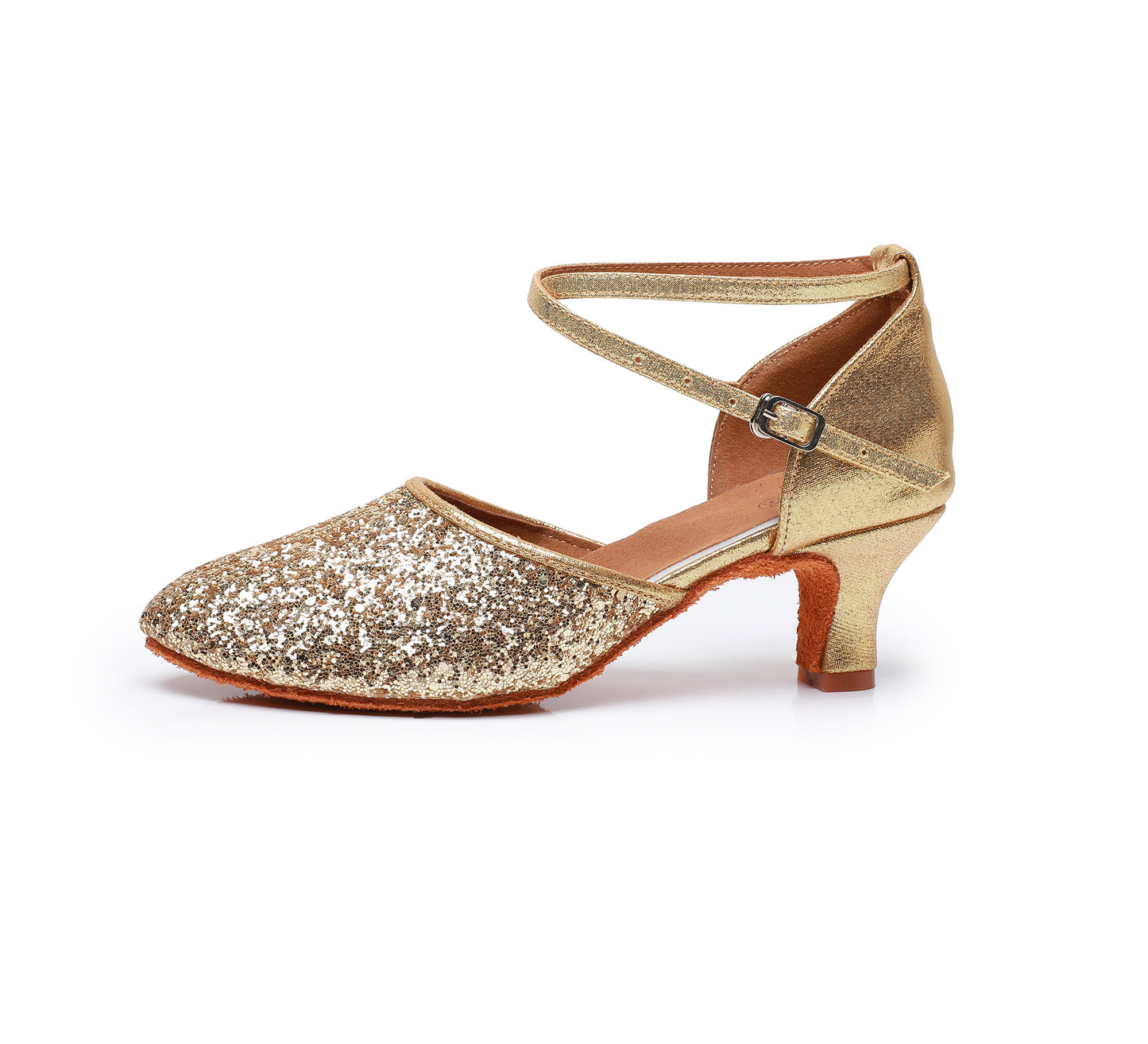 Women’s Sequined Leather Latin Dance Shoes – Pointed Toe Kitten Heel (Model A11)