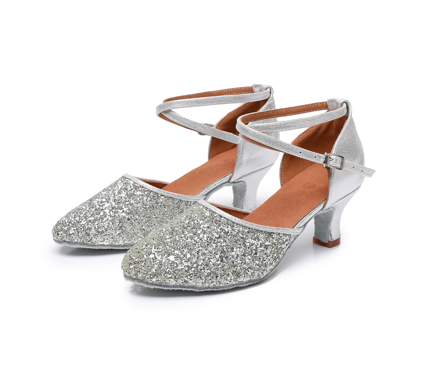 Front and side angle of women’s Latin dance shoes for salsa and tango