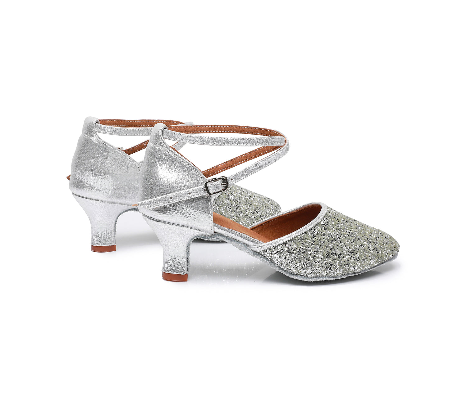 Women’s Sequined Leather Latin Dance Shoes – Pointed Toe Kitten Heel (Model A11)