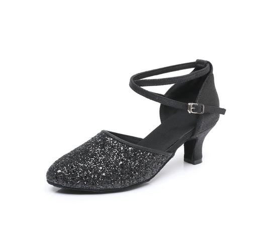 Women’s Sequined Leather Latin Dance Shoes – Pointed Toe Kitten Heel (Model A11)