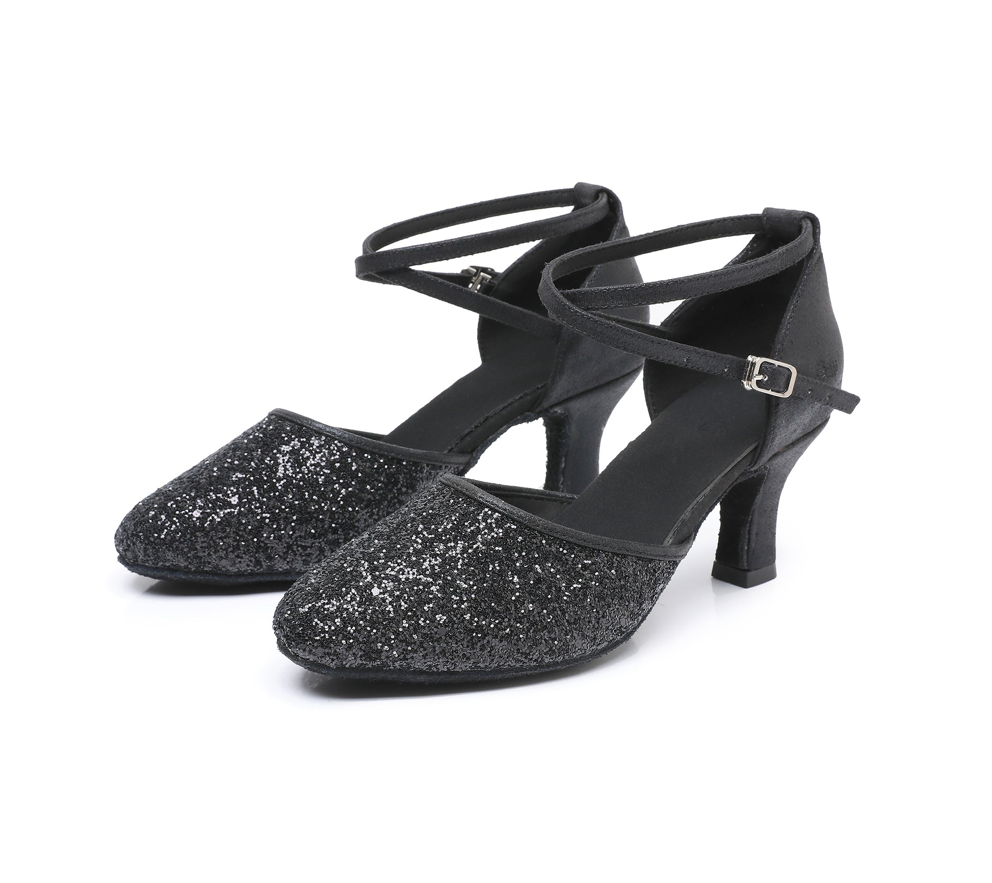 Women’s sequined leather Latin dance shoes with pointed toe and suede sole