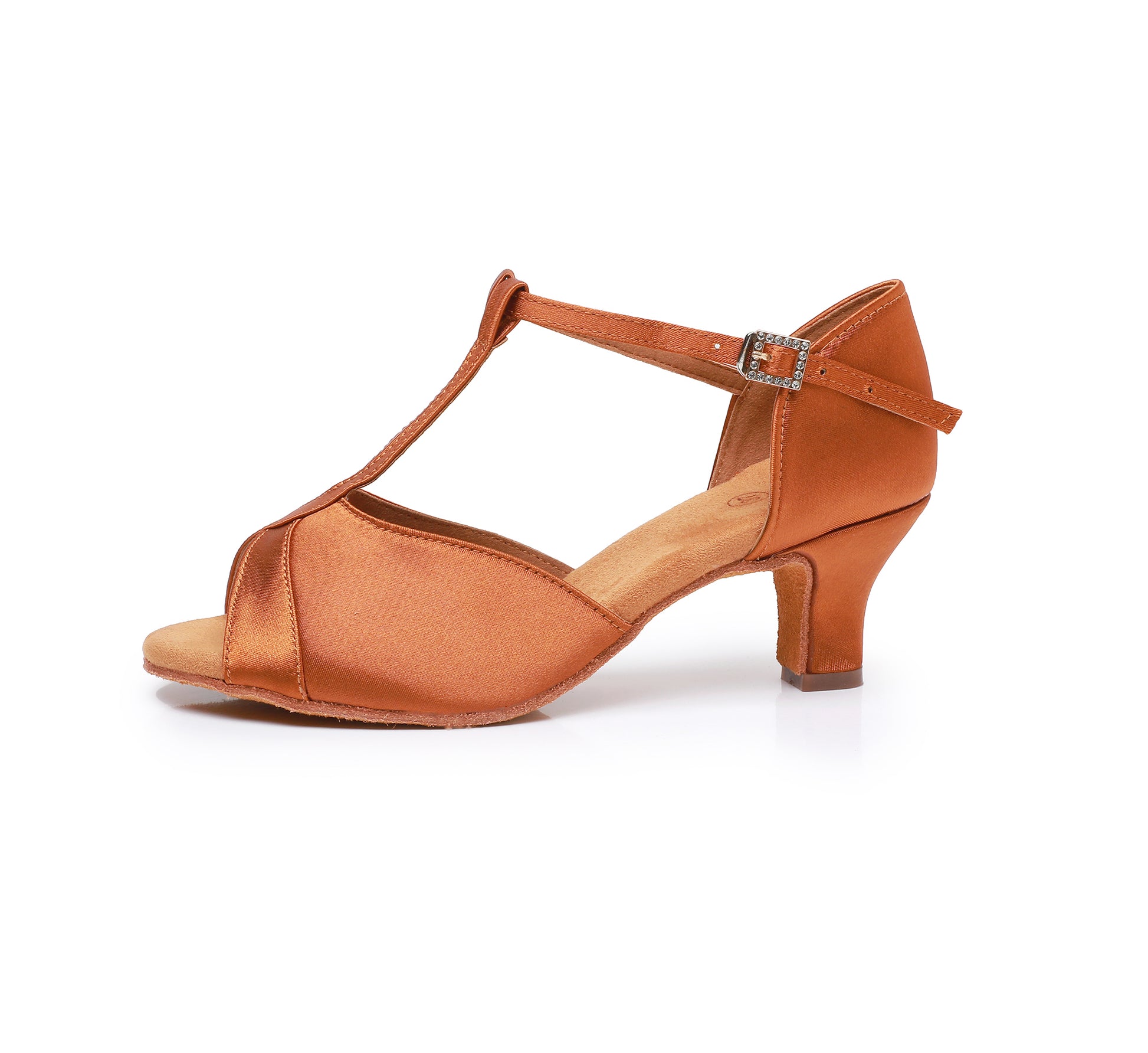 Women’s satin Latin dance shoes with suede sole for practice and performance