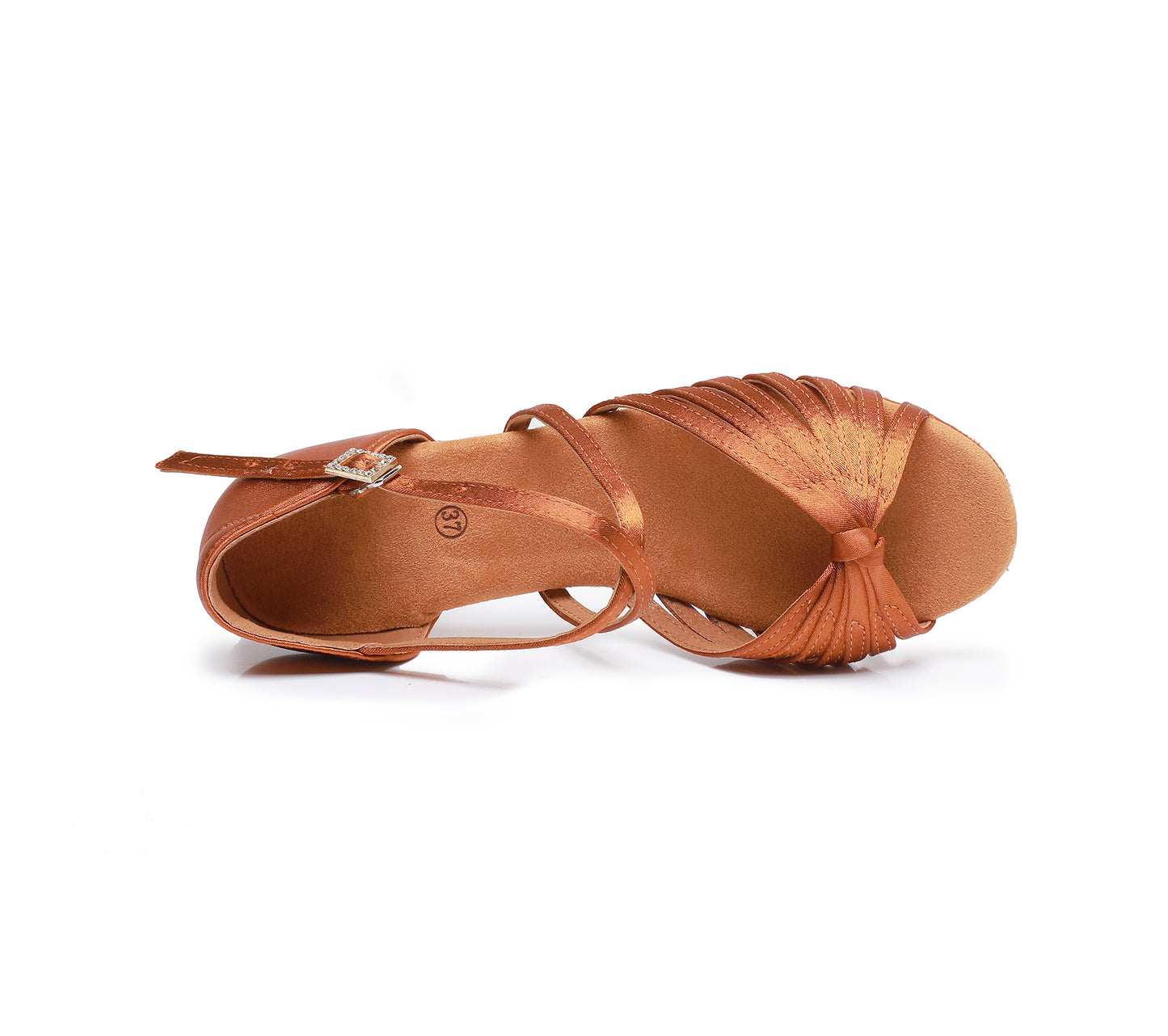 Ladies' Ballroom Latin Dance Shoes, Open Toe Strappy Satin Dance Heels with Rhinestone Buckle