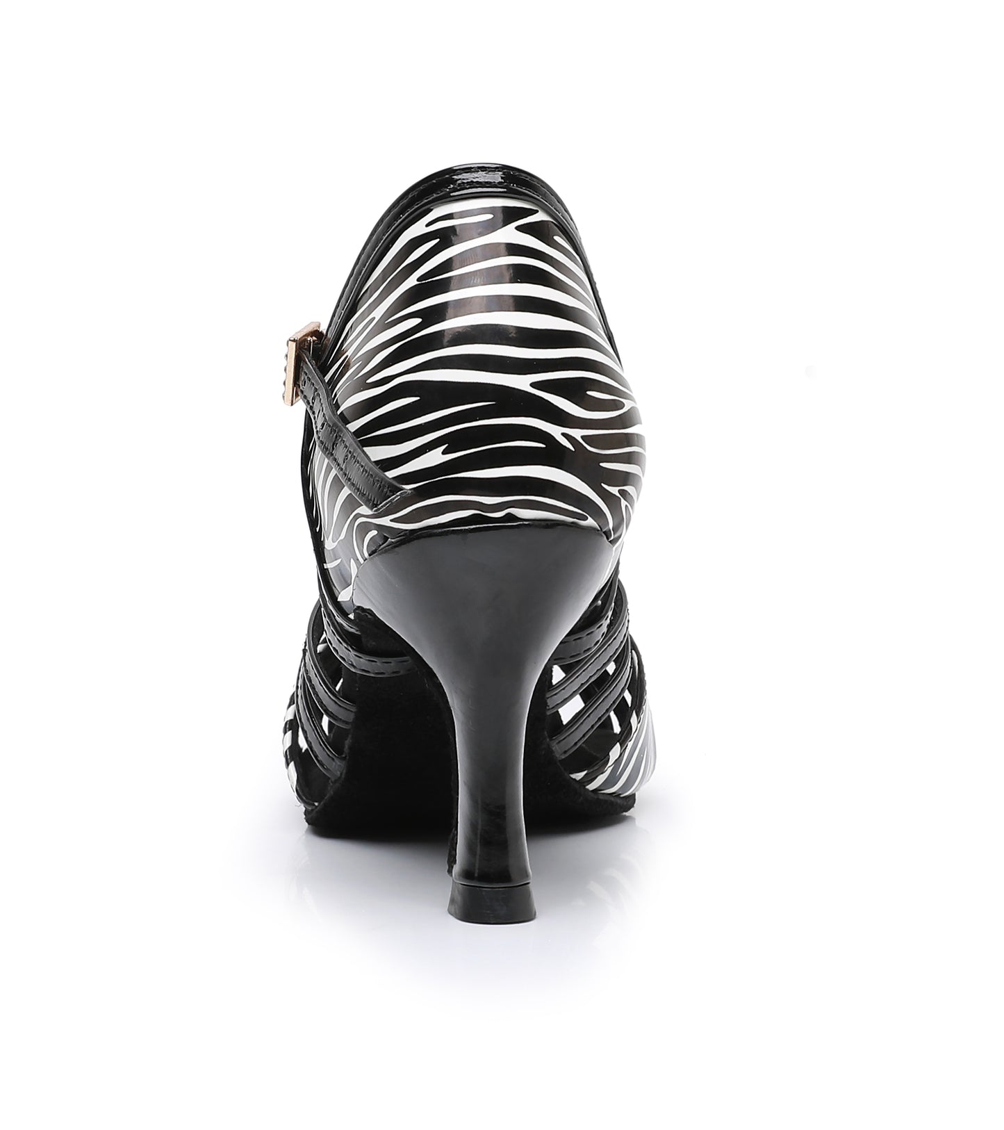 Heel and back support detail on women’s Latin dance shoes
