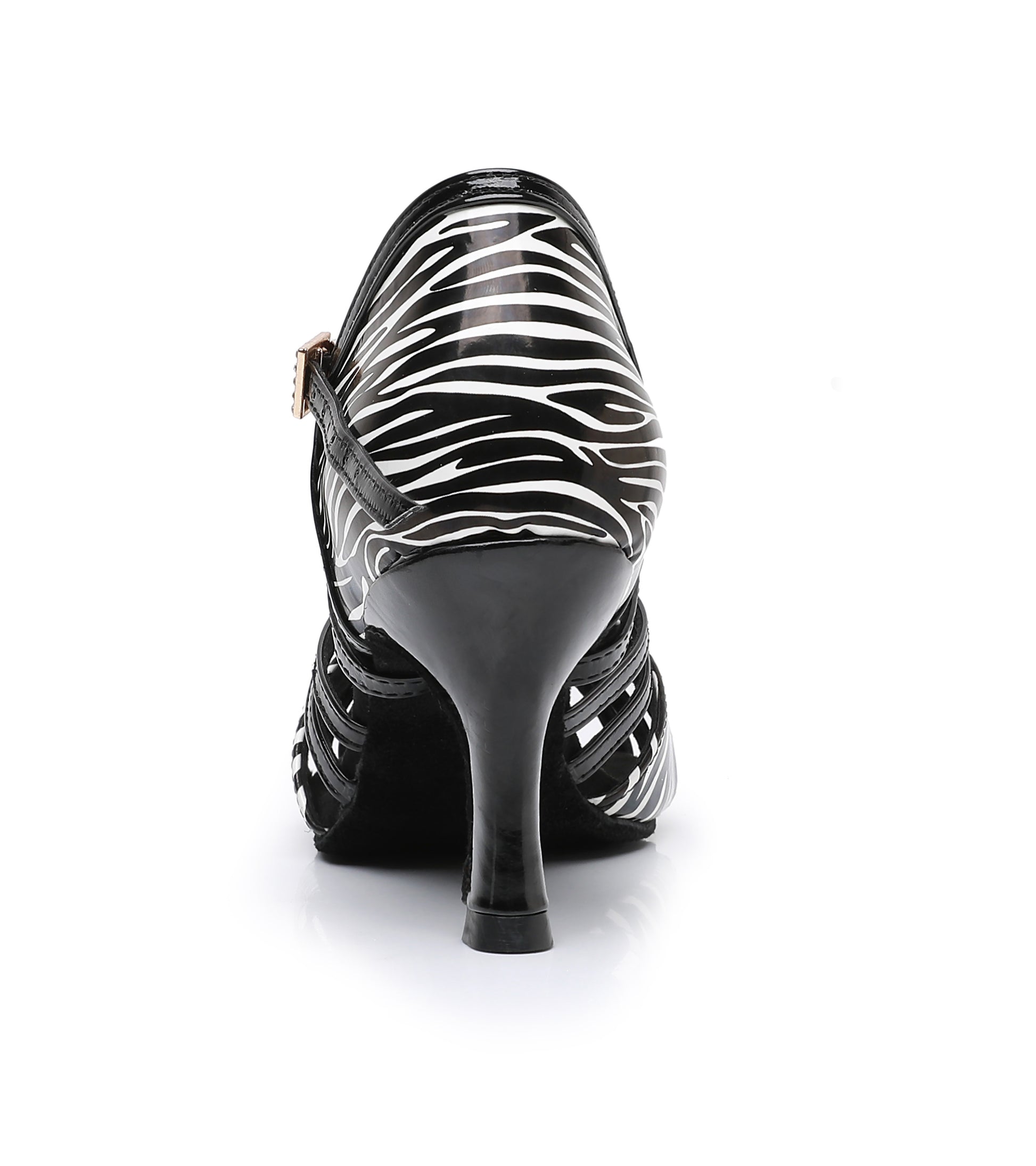 Heel and back support detail on women’s Latin dance shoes

