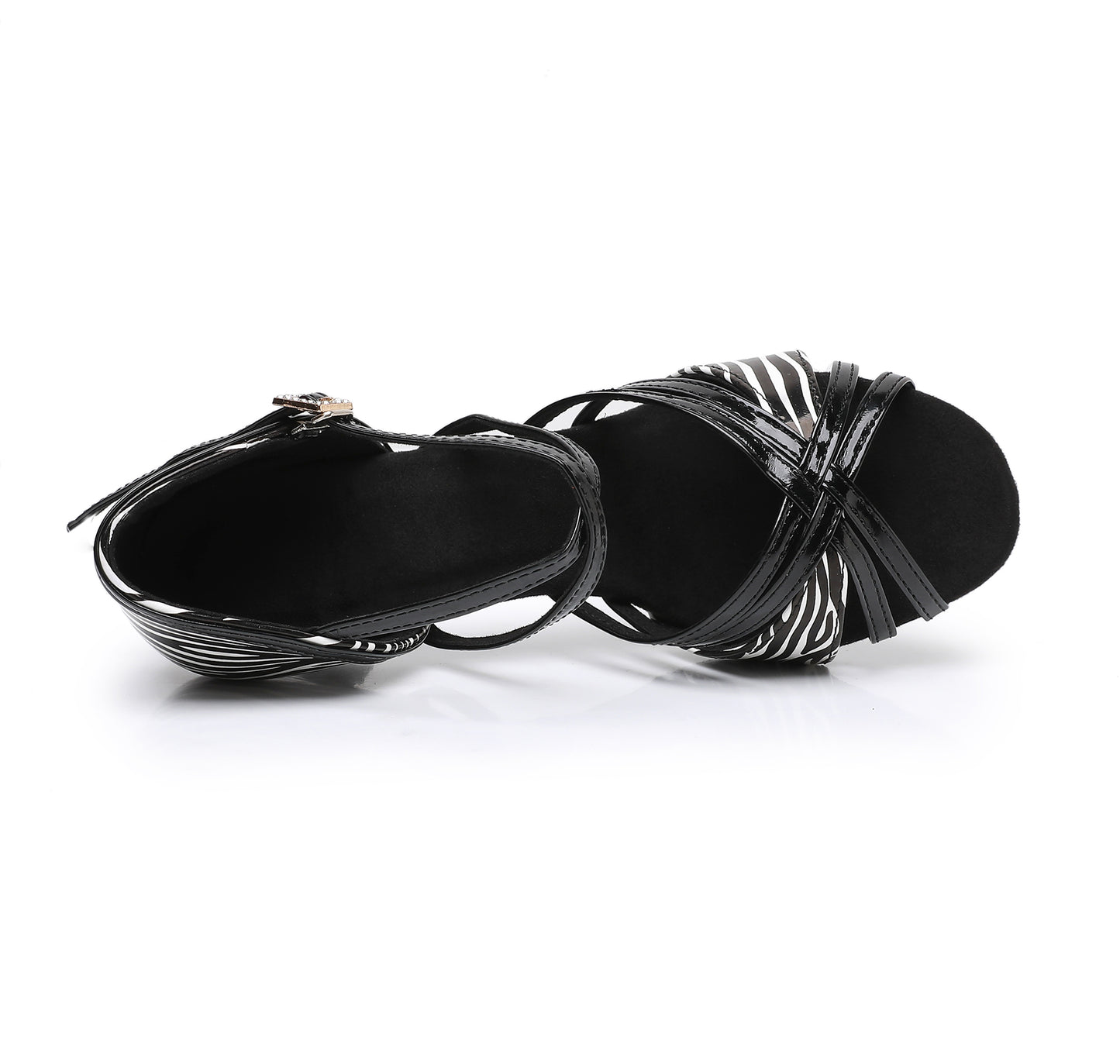 Secure ankle strap and buckle detail on women’s open toe Latin dance shoes
