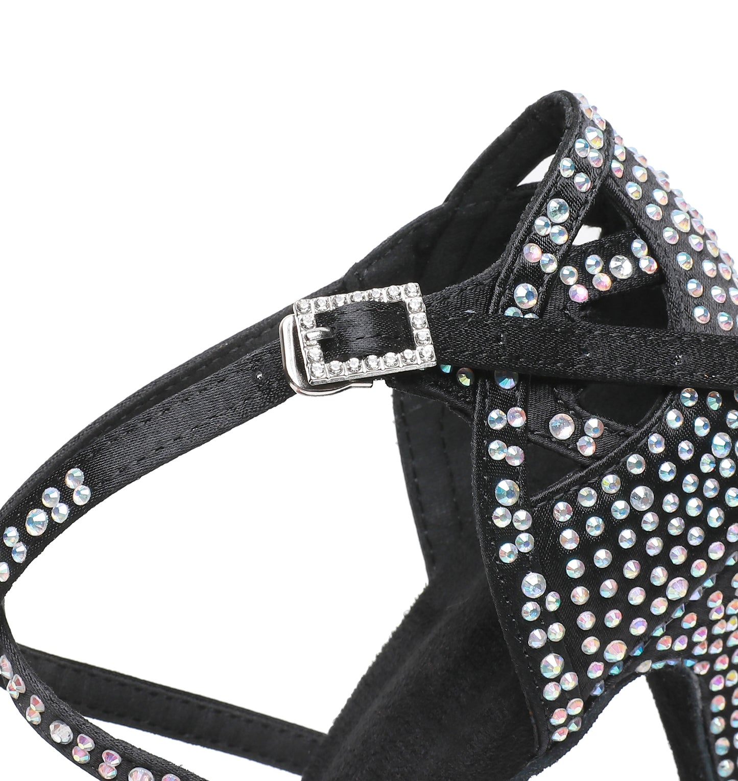 Adjustable ankle strap on women’s Latin dance shoes for secure fit