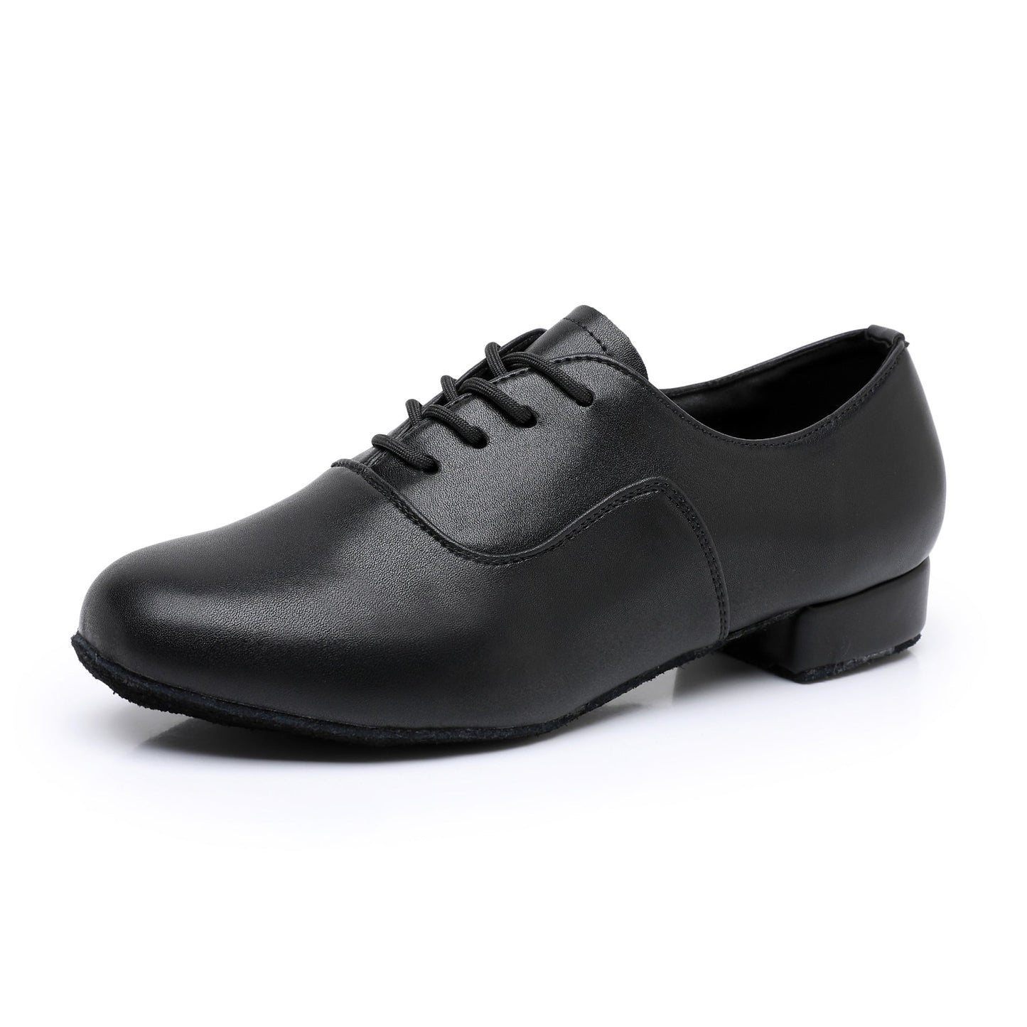 Men's Black Soft Leather Latin Dance Shoes with Suede Sole, Shock-Absorbent Heel