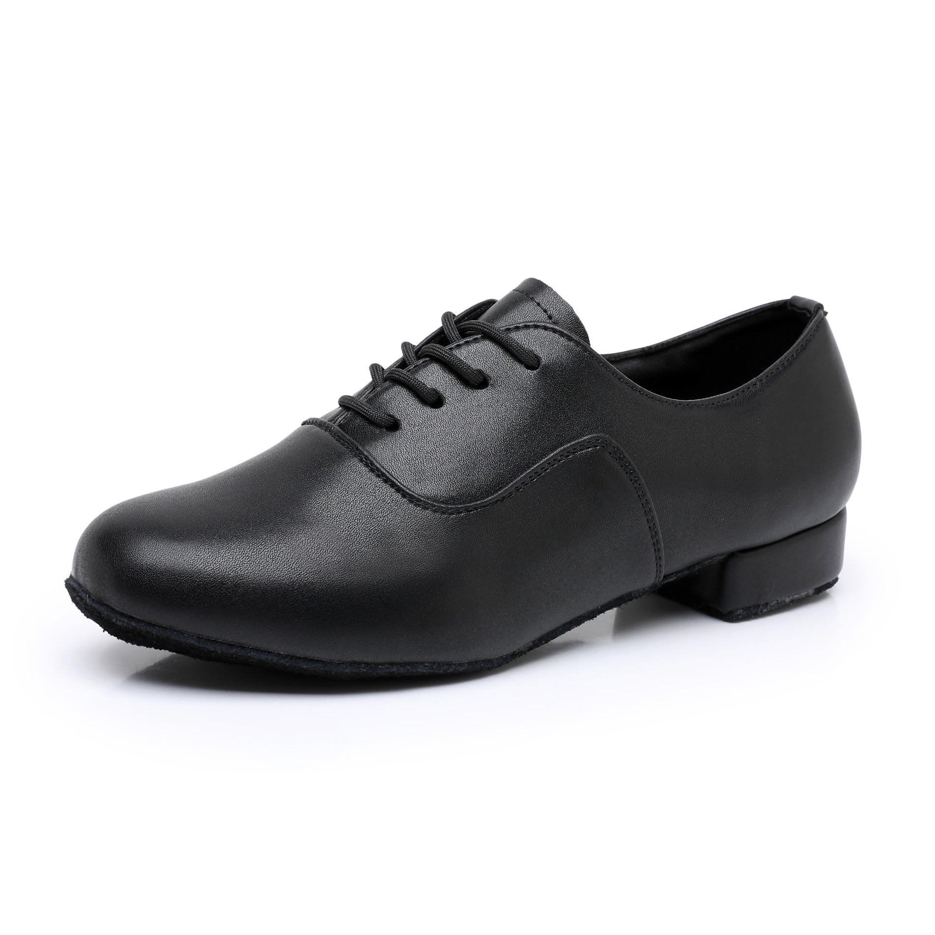 Men's Black Soft Leather Latin Dance Shoes with Suede Sole, Shock-Absorbent Heel