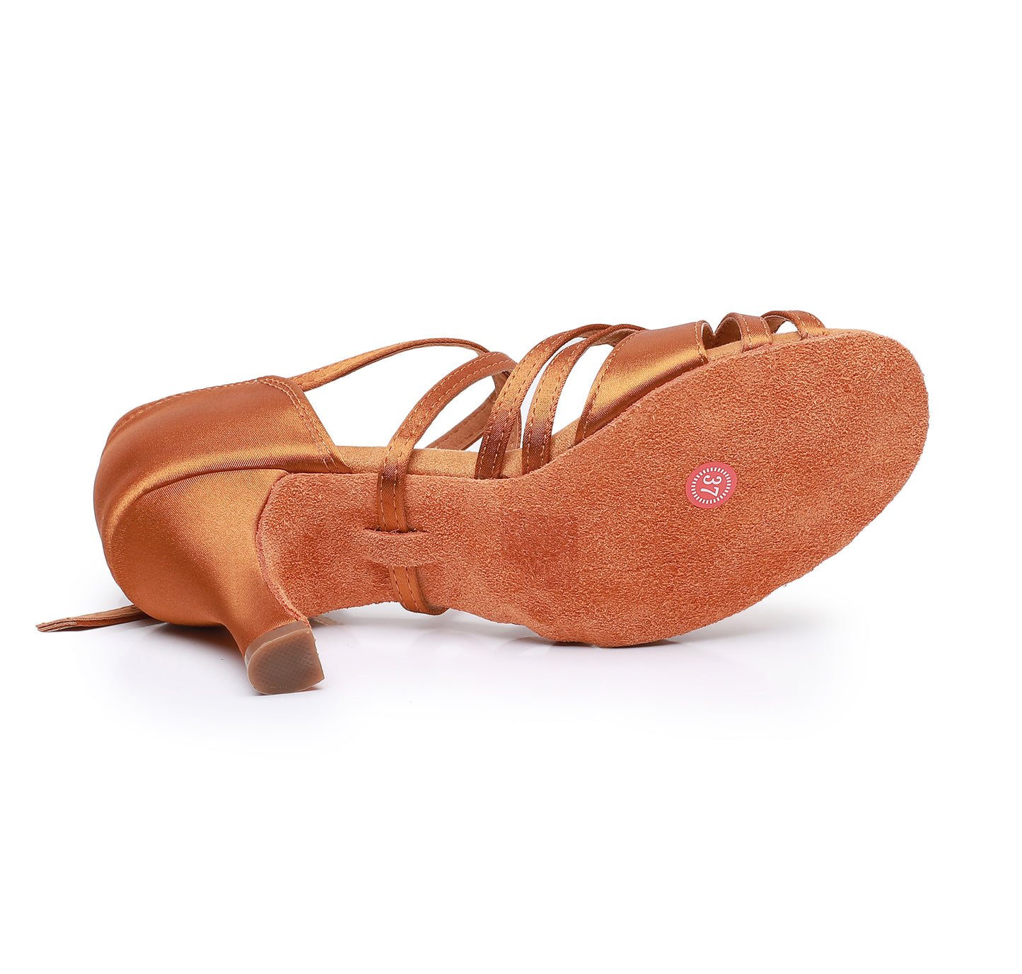 Close up of suede sole on women’s Latin dance shoes for smooth turns
