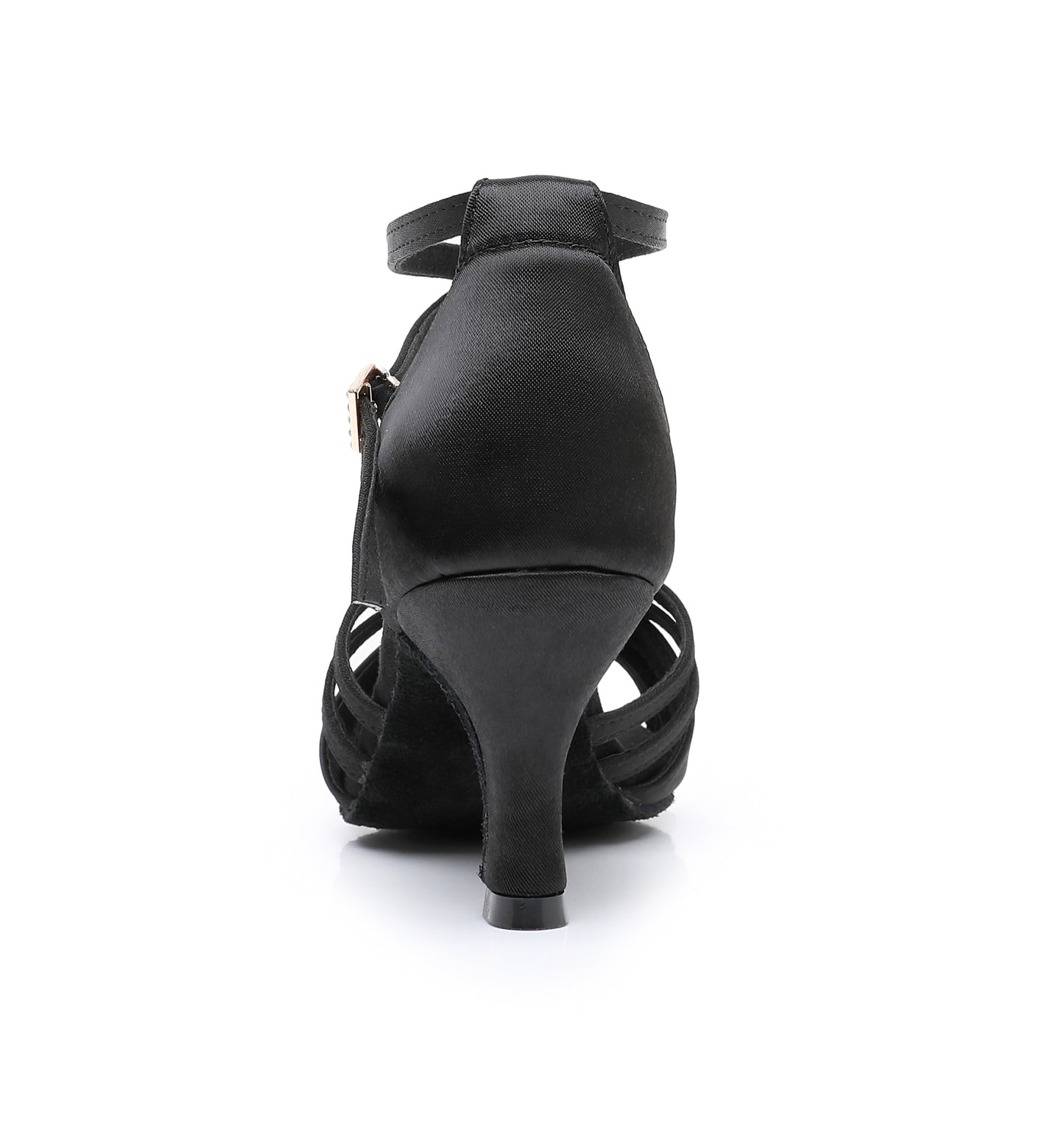 Heel and back support detail on women’s Latin dance shoes
