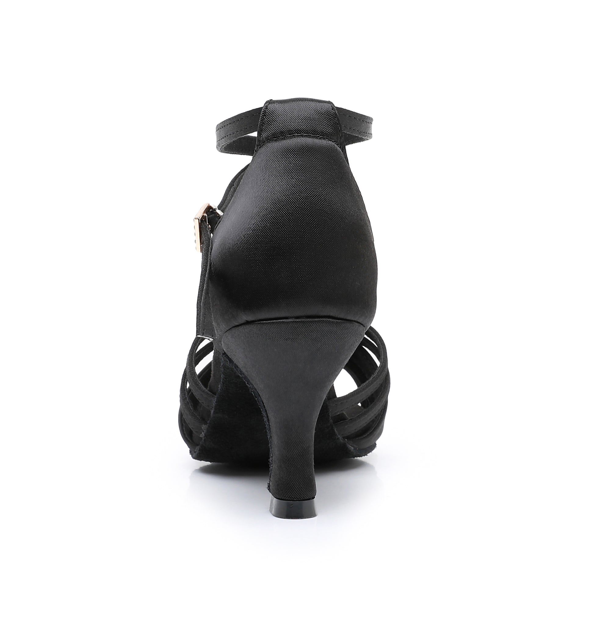 Heel and back support detail on women’s Latin dance shoes
