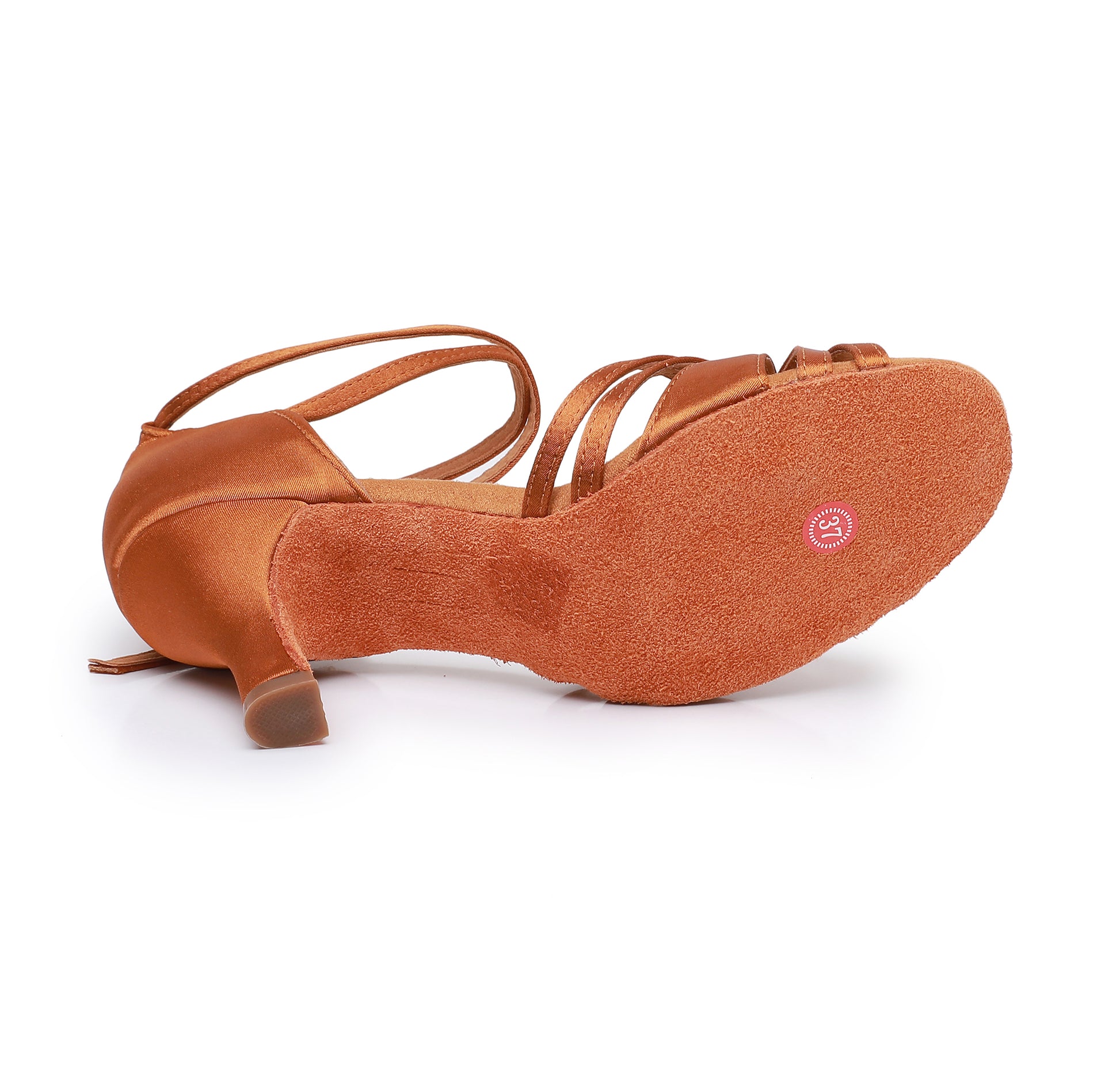 Close up of suede sole on women’s Latin dance shoes for smooth turns
