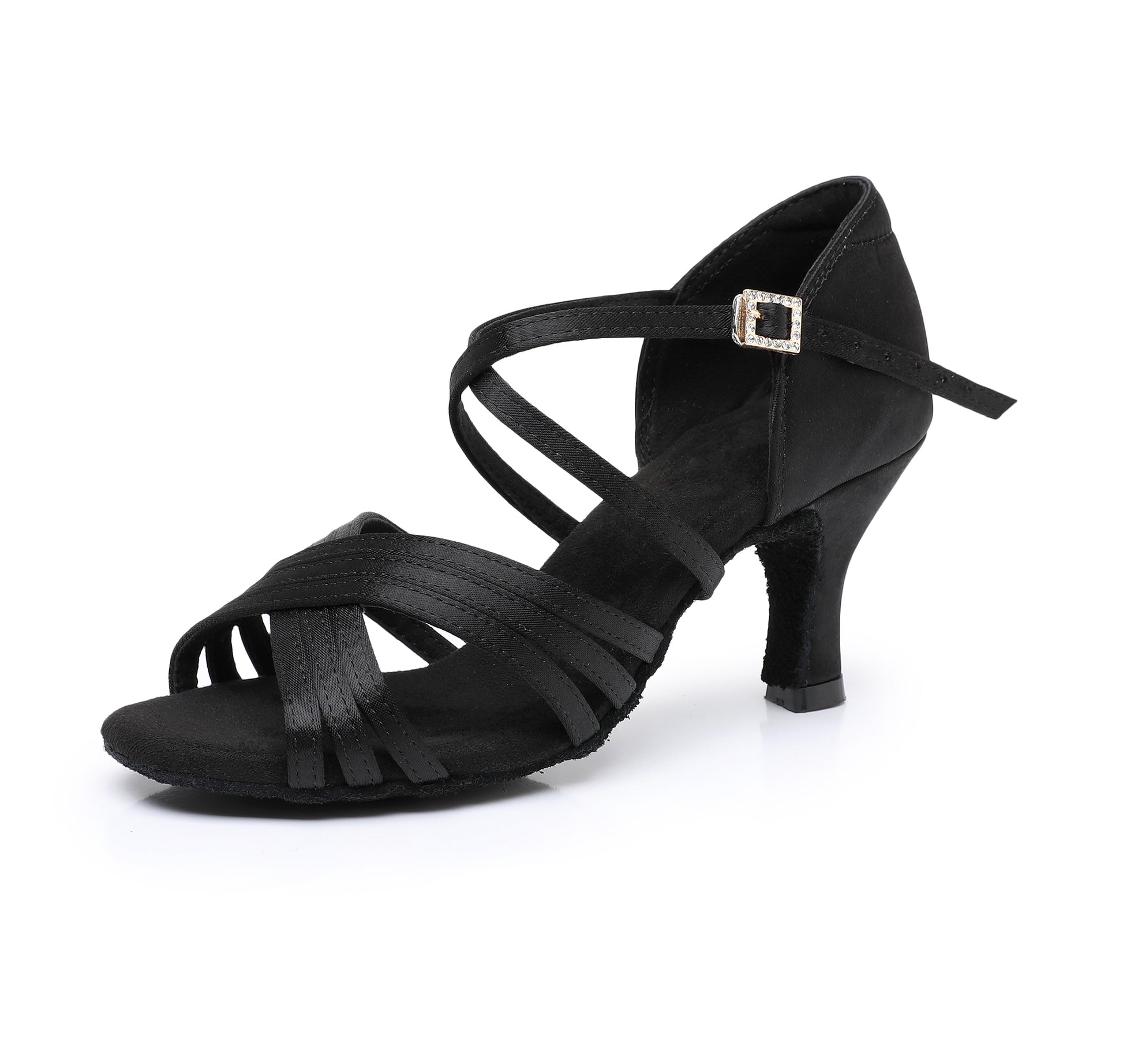 Women’s open toe Latin dance shoes with suede sole and stable heel