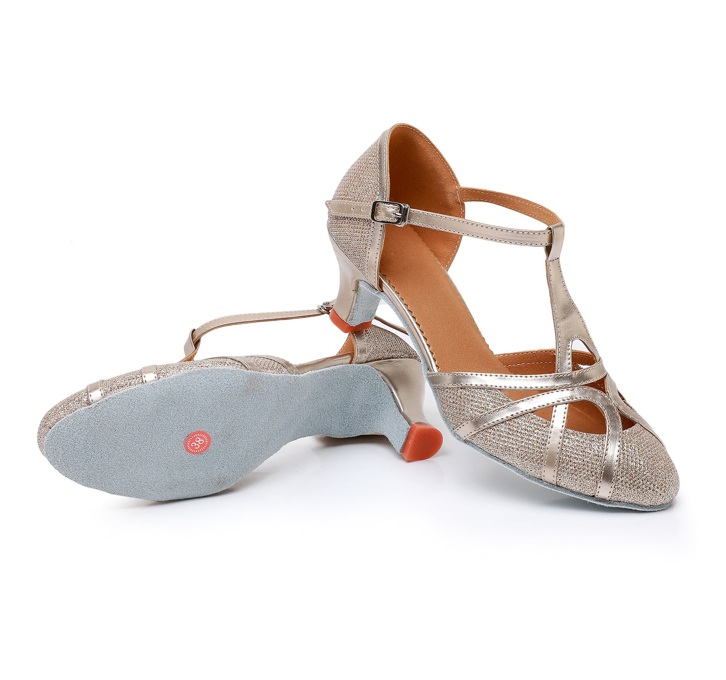 Women's T-Strap Latin Dance Shoes Closed Toe Salsa Tango Cha-cha Ballroom Performence Dancing Shoes Model A23D