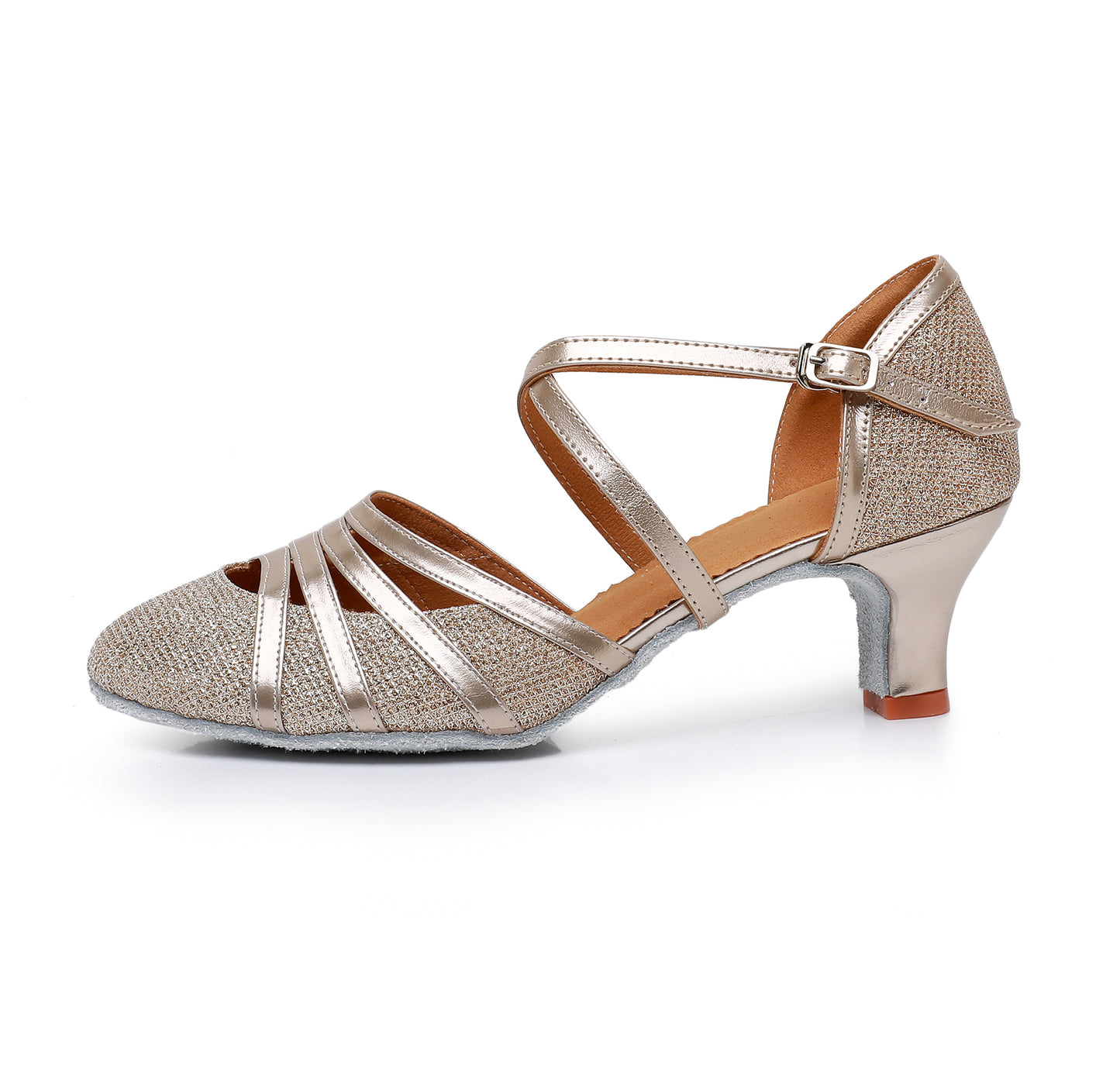 Sparkly Champagne Ballroom Dance Shoes with Suede Sole, Perfect for Tango & Rumba