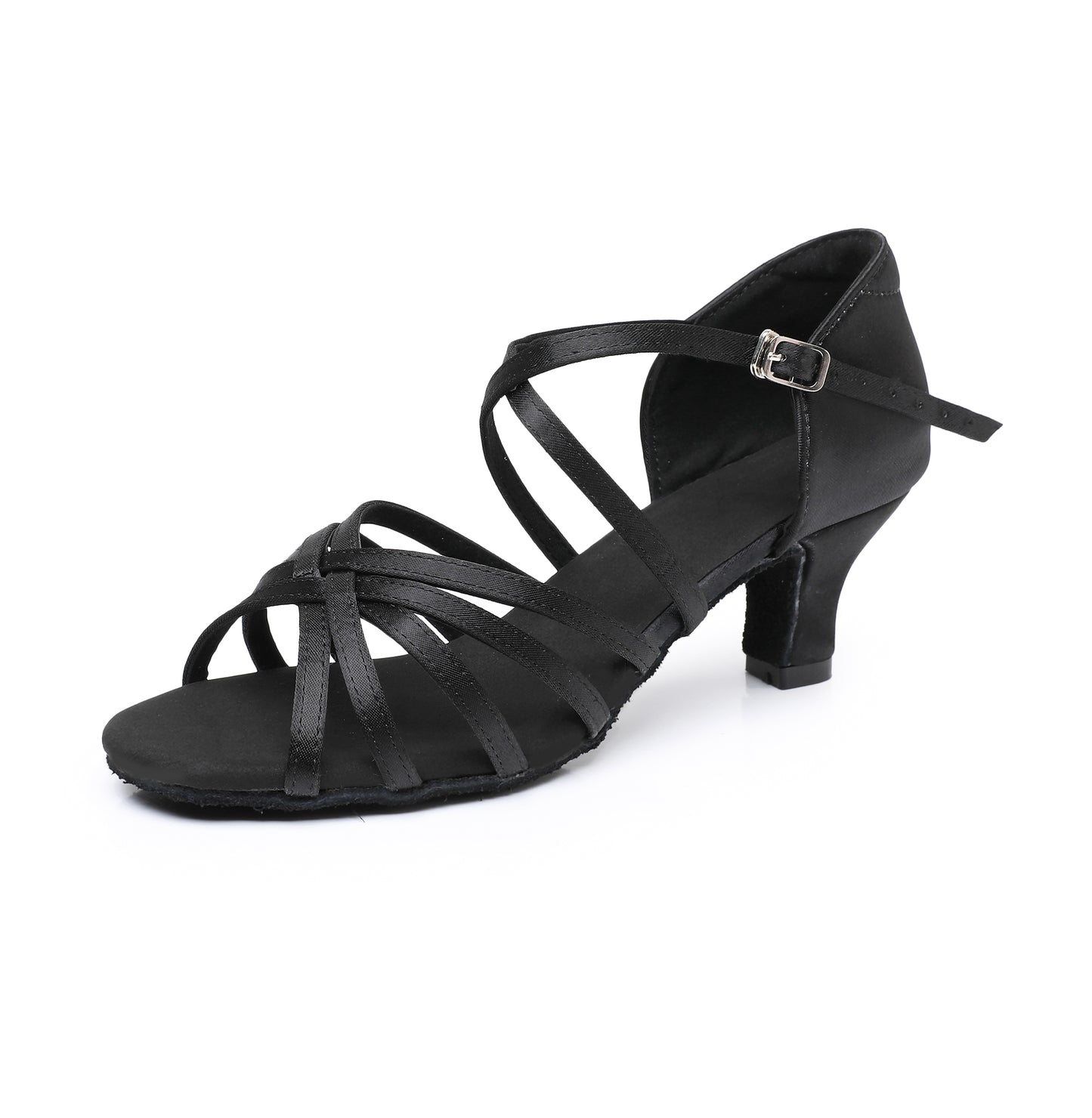 Professional Black Latin Salsa Dance Shoes for Ladies, Medium Heel for Practice & Performance