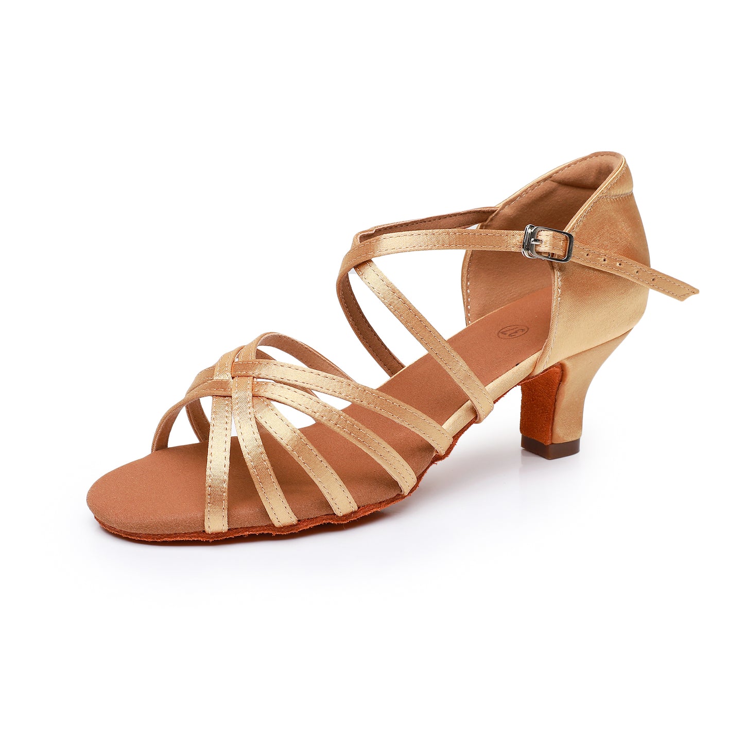 Ladies' Open Toe Salsa Dance Shoes, Medium Heel Latin Shoes with Secure Ankle Strap