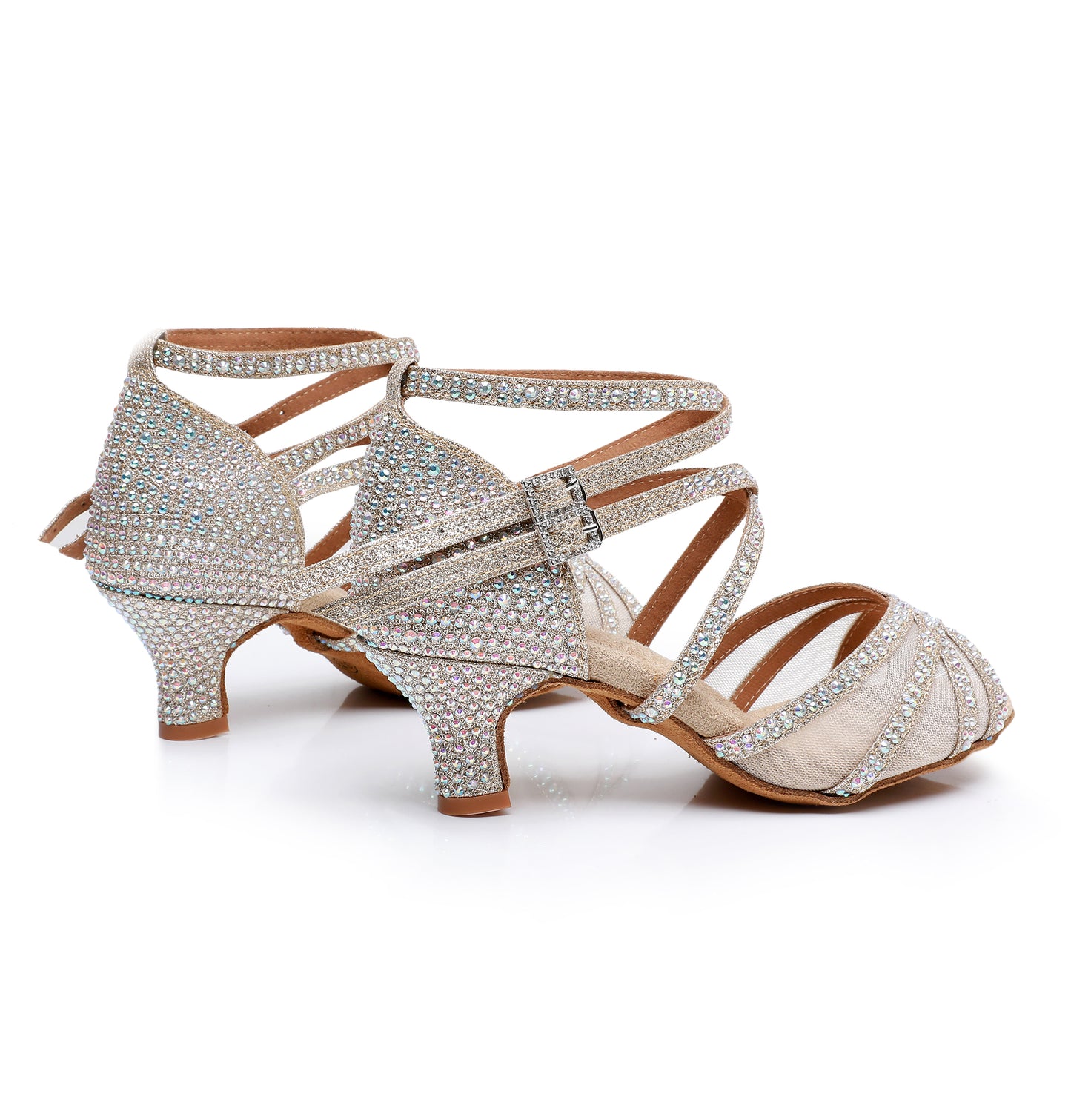 Latin Dance Shoes for Women Satin Suede Sole Salsa Professional Performance Practice Dancing Shoes