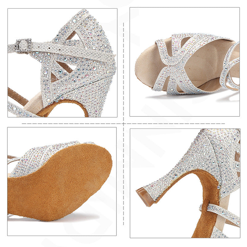 Women's Rhinestone Latin Dance Shoes Adjustable Strap Ballroom Salsa Tango Performance Shoes Model AZ201