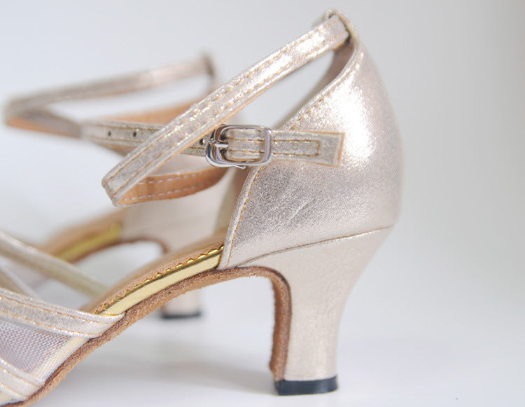 Women's Closed-Toe Latin Dance Shoes with Mid Heel, Suede Sole for Ballroom Salsa Tango Model A37G