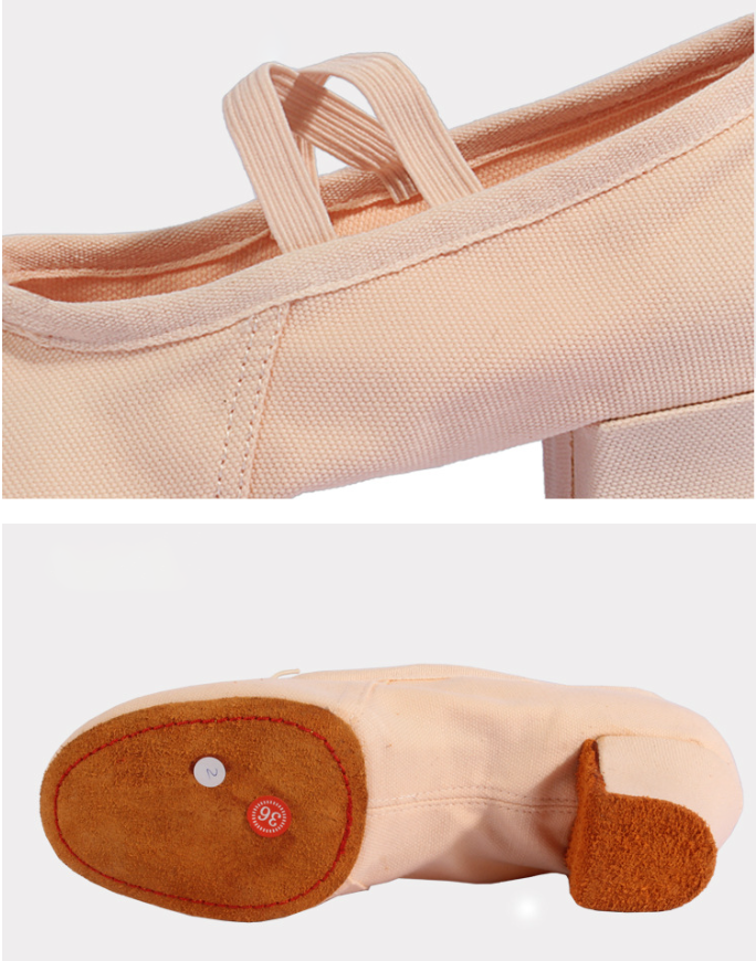 Women's Heeled Canvas Ballet Shoes, 5cm Heel Folk Dance Practice Footwear for Teachers & Performers T-1101-5