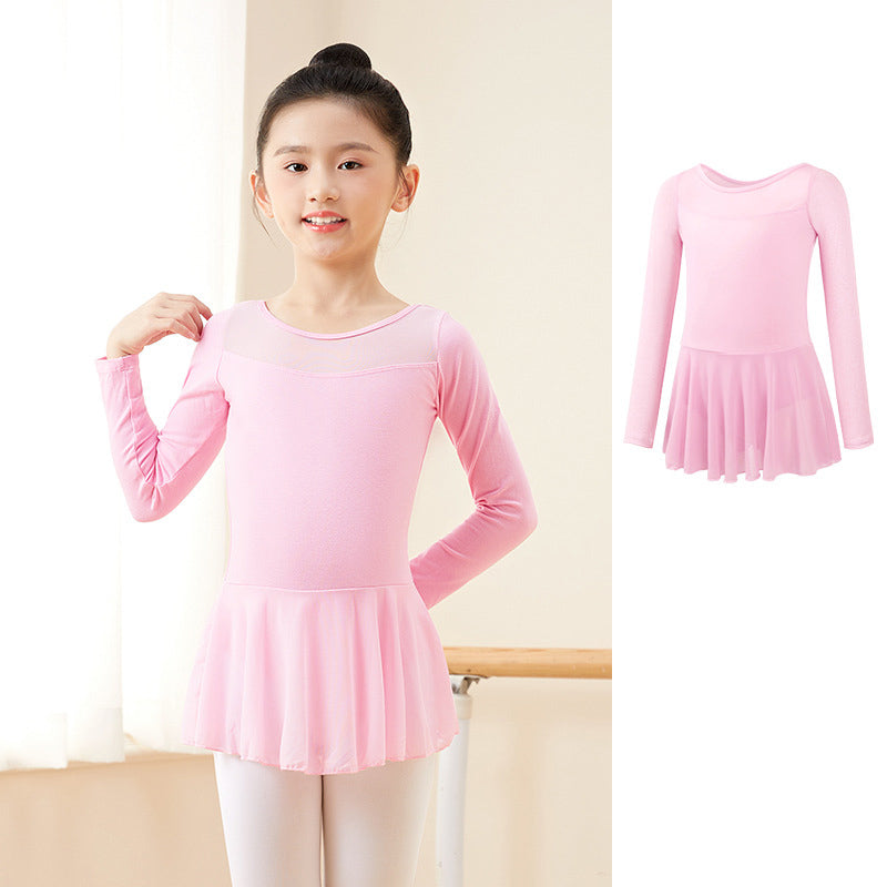 Girls Ballet Leotard with Skirt - Short/Long Sleeve Cotton Dance Dress for Kids, 5 Colors BAL-SH-08
