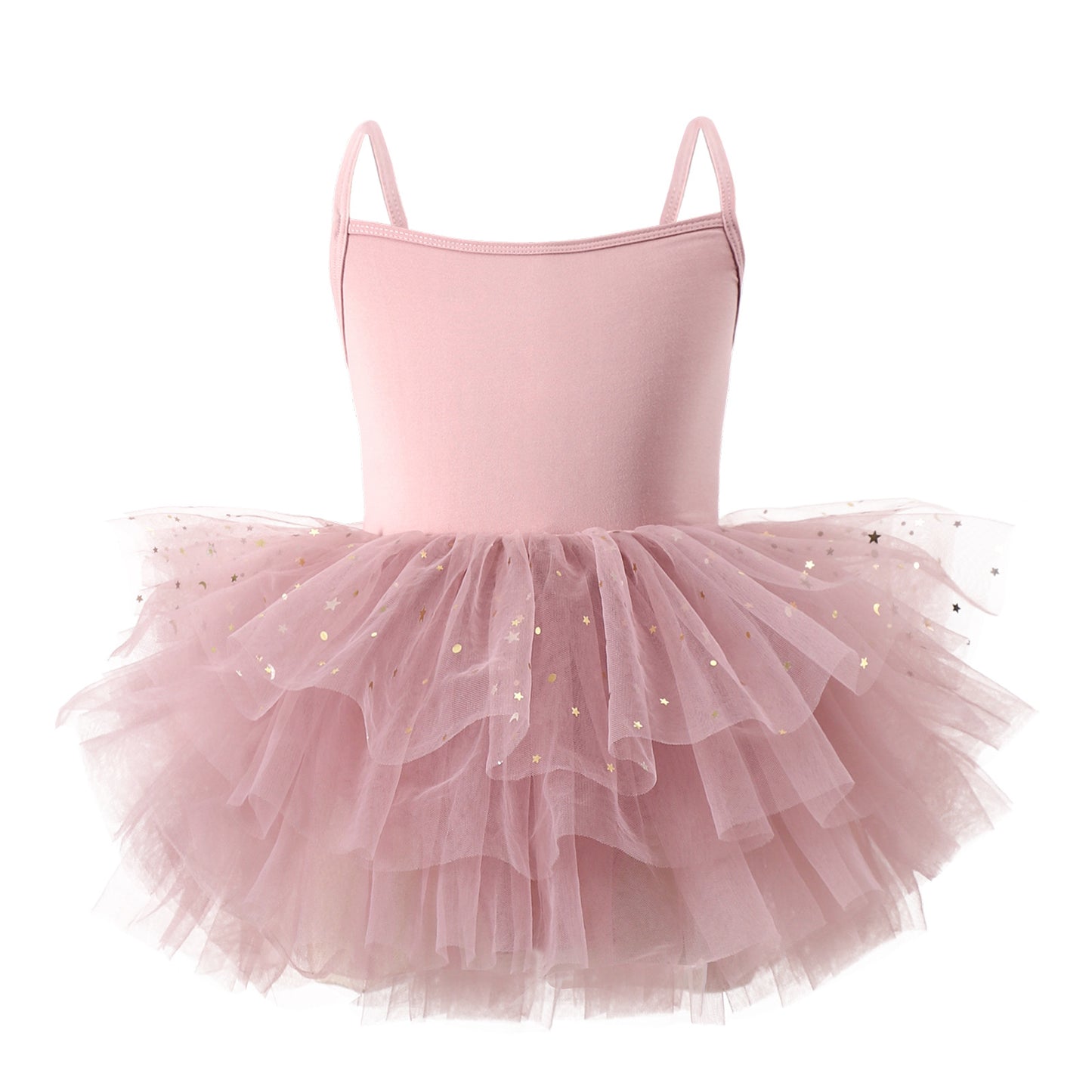 Girls Spaghetti Strap Ballet Tutu Dress, Sparkle Star Layered Tulle Dance Leotard for Toddler Kids