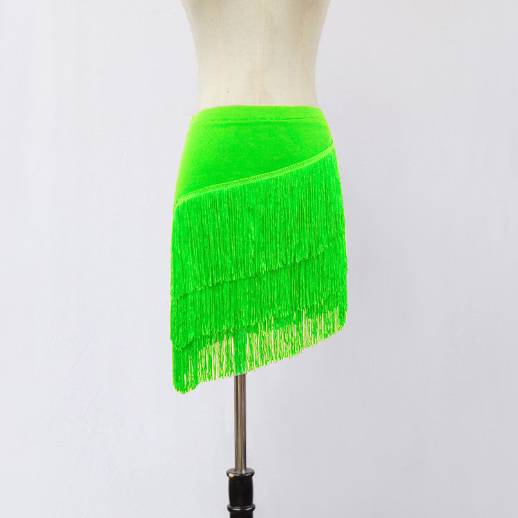 Green women's dance skirt with cascading tassels
