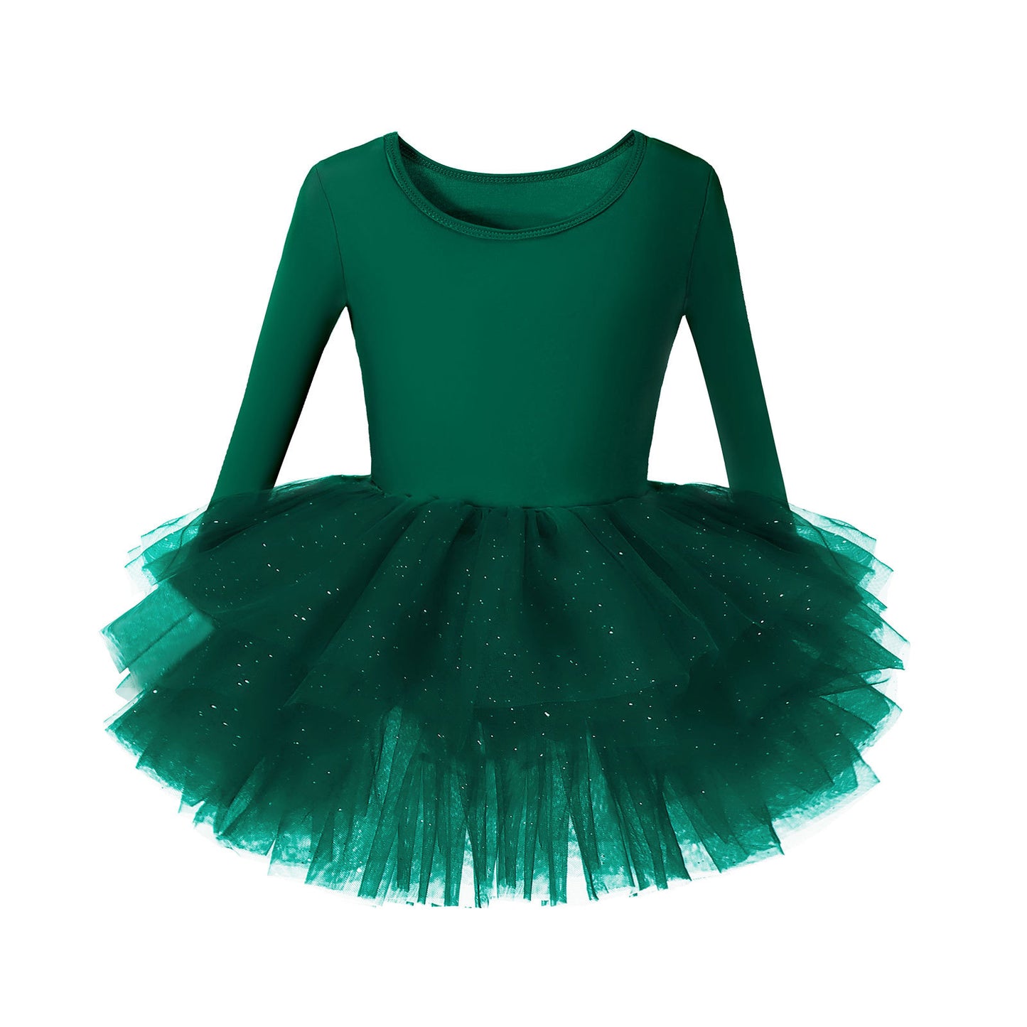 Girls Long Sleeve Ballet Tutu Dress, Gold Star Tulle Sparkle Dance Leotard